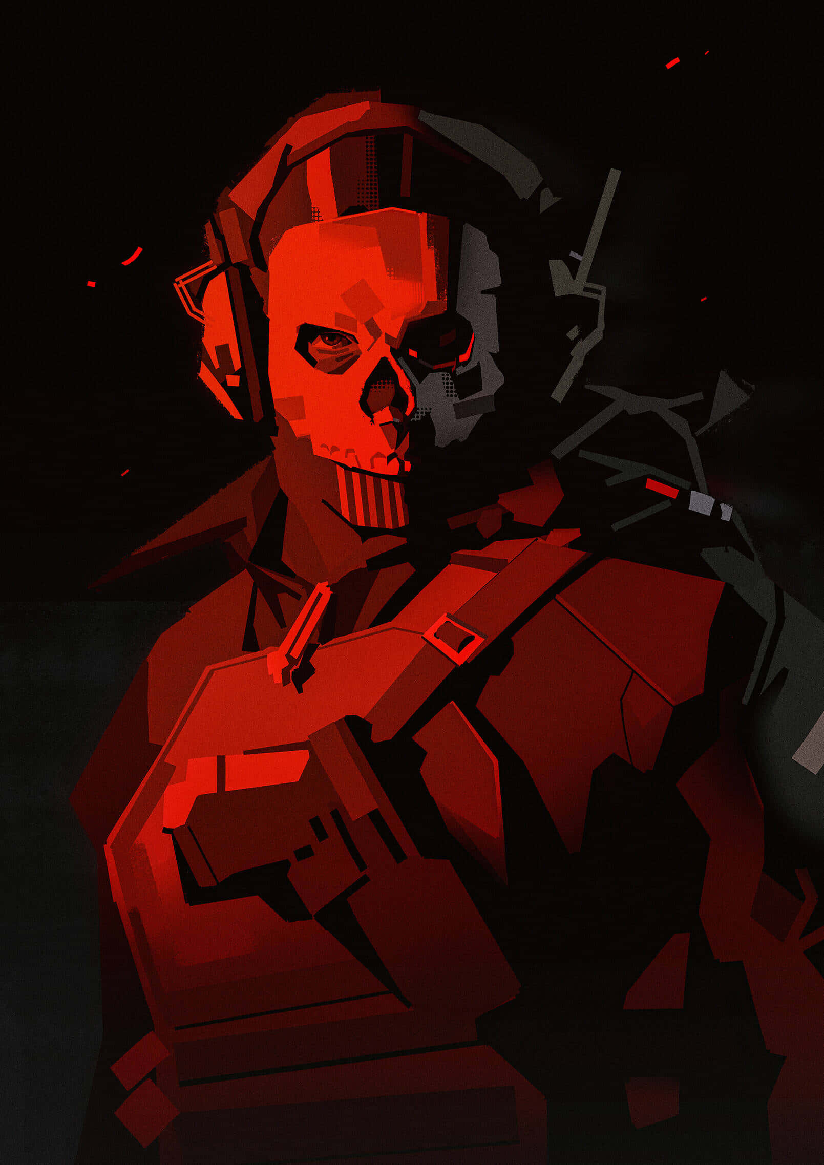 Red Skull, low poly, skull face mask, Full HD Phone Wallpaper