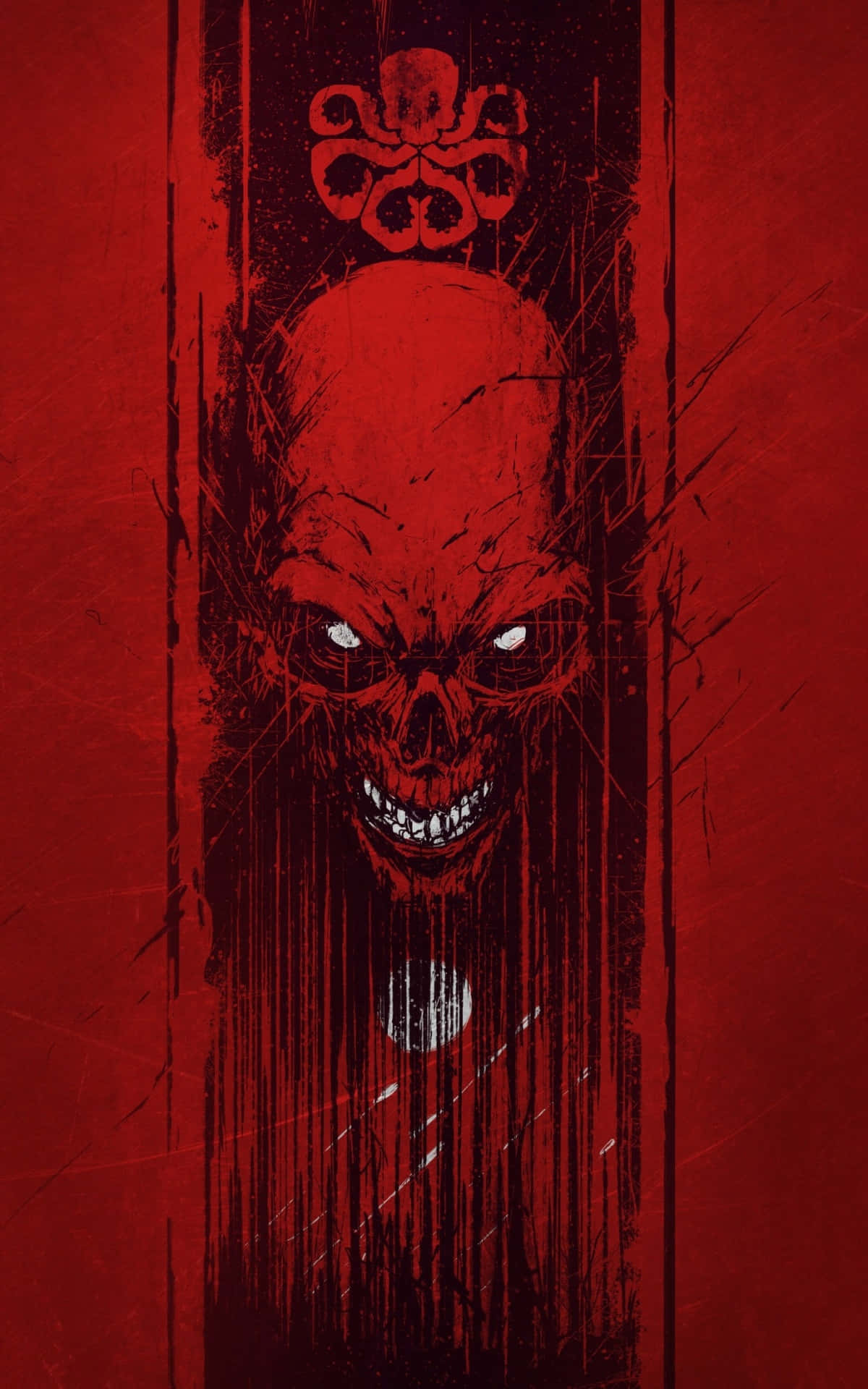 red skull, glowing eyes, octopus emblem, Full HD Phone Wallpaper