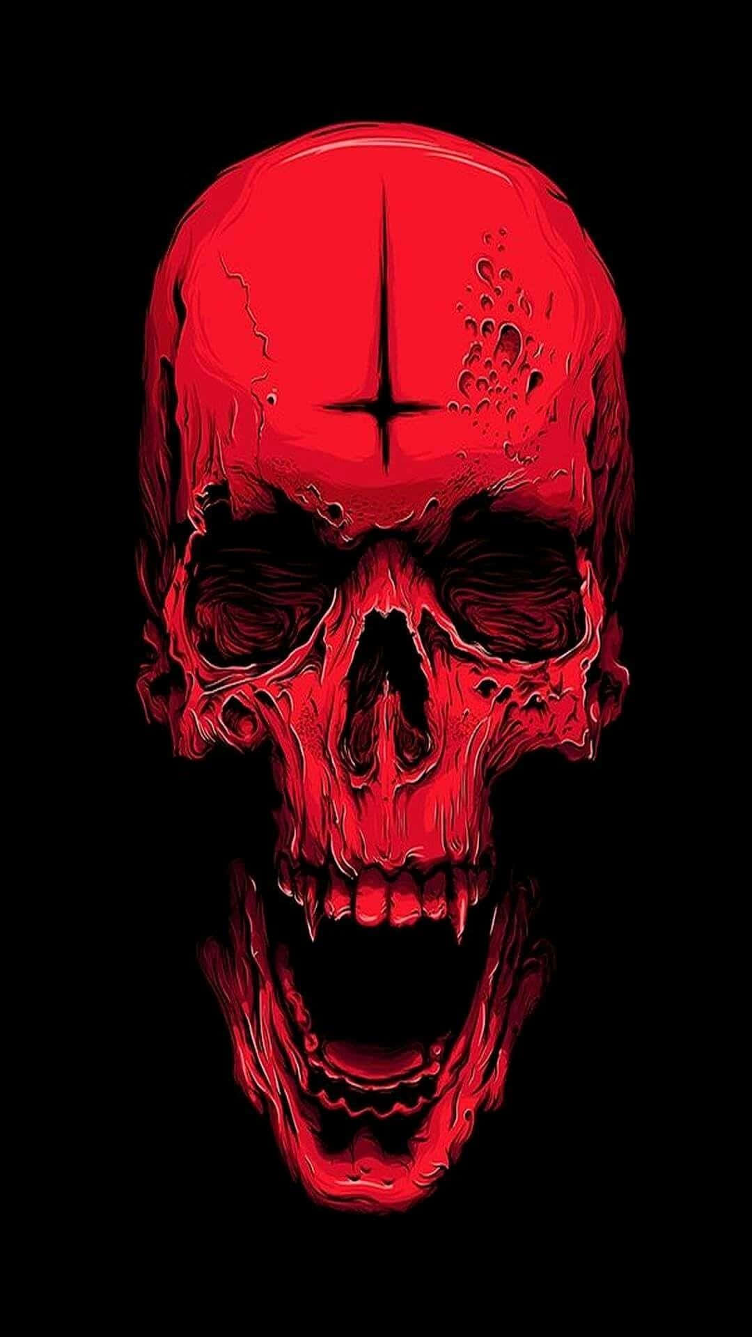 Red Skull, glowing eyes, jagged teeth, Full HD Phone Wallpaper