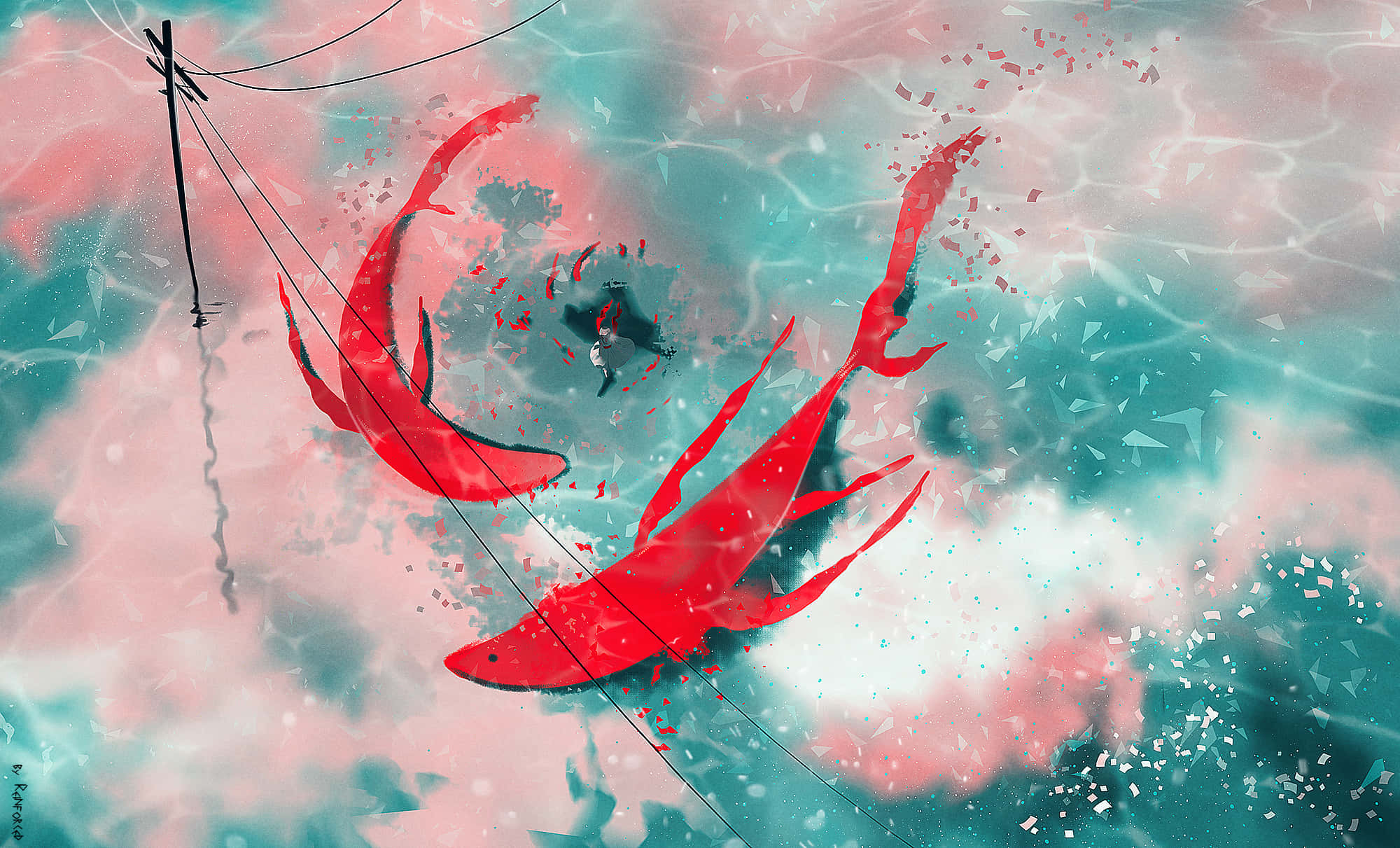 Red Snapper, koi fish, glass fragments, Full HD Desktop Wallpaper