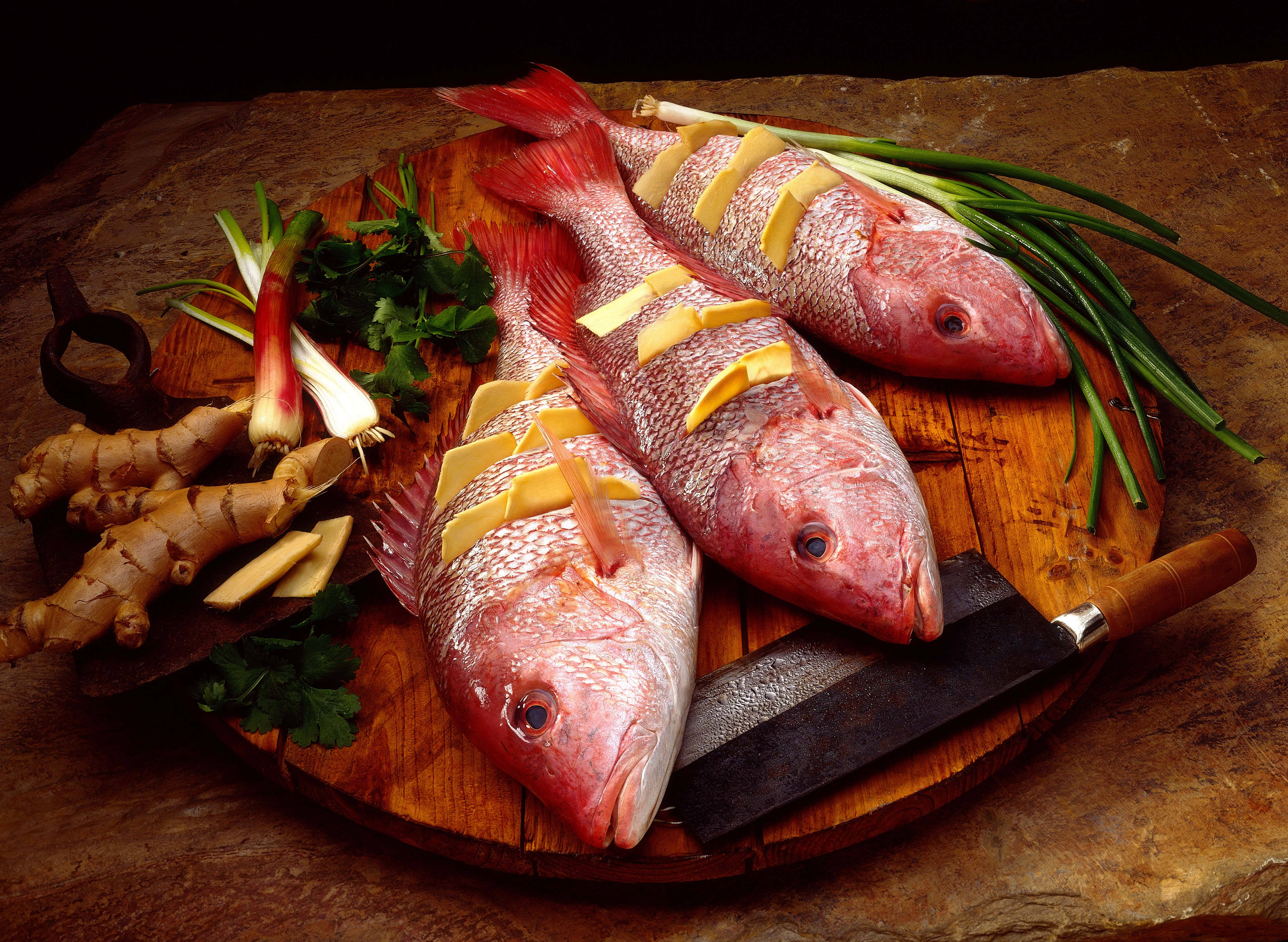 red snapper, ginger, scallions, 5K Desktop Wallpaper