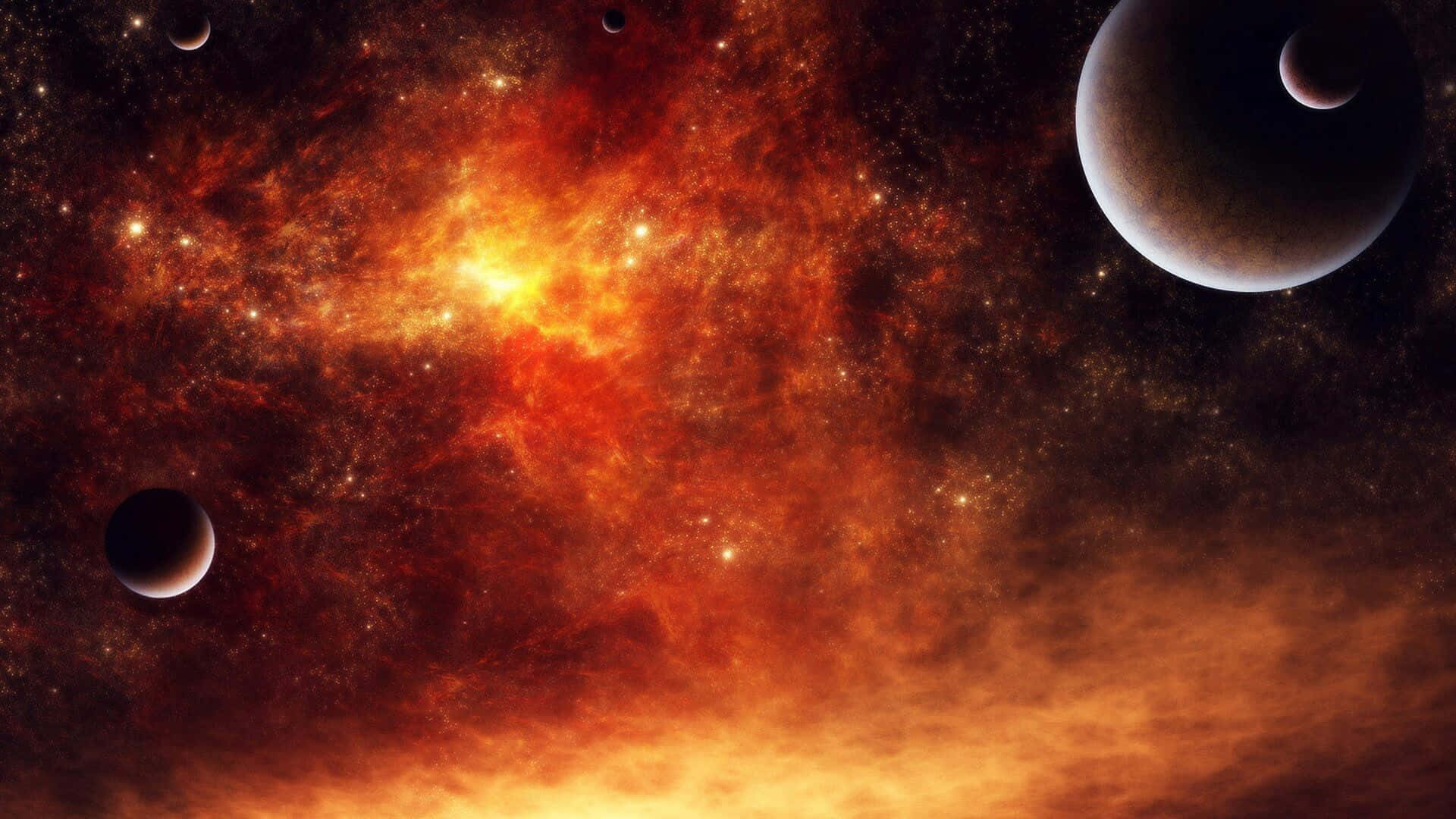 Red Space, fire planers, nebula, Full HD Desktop Wallpaper