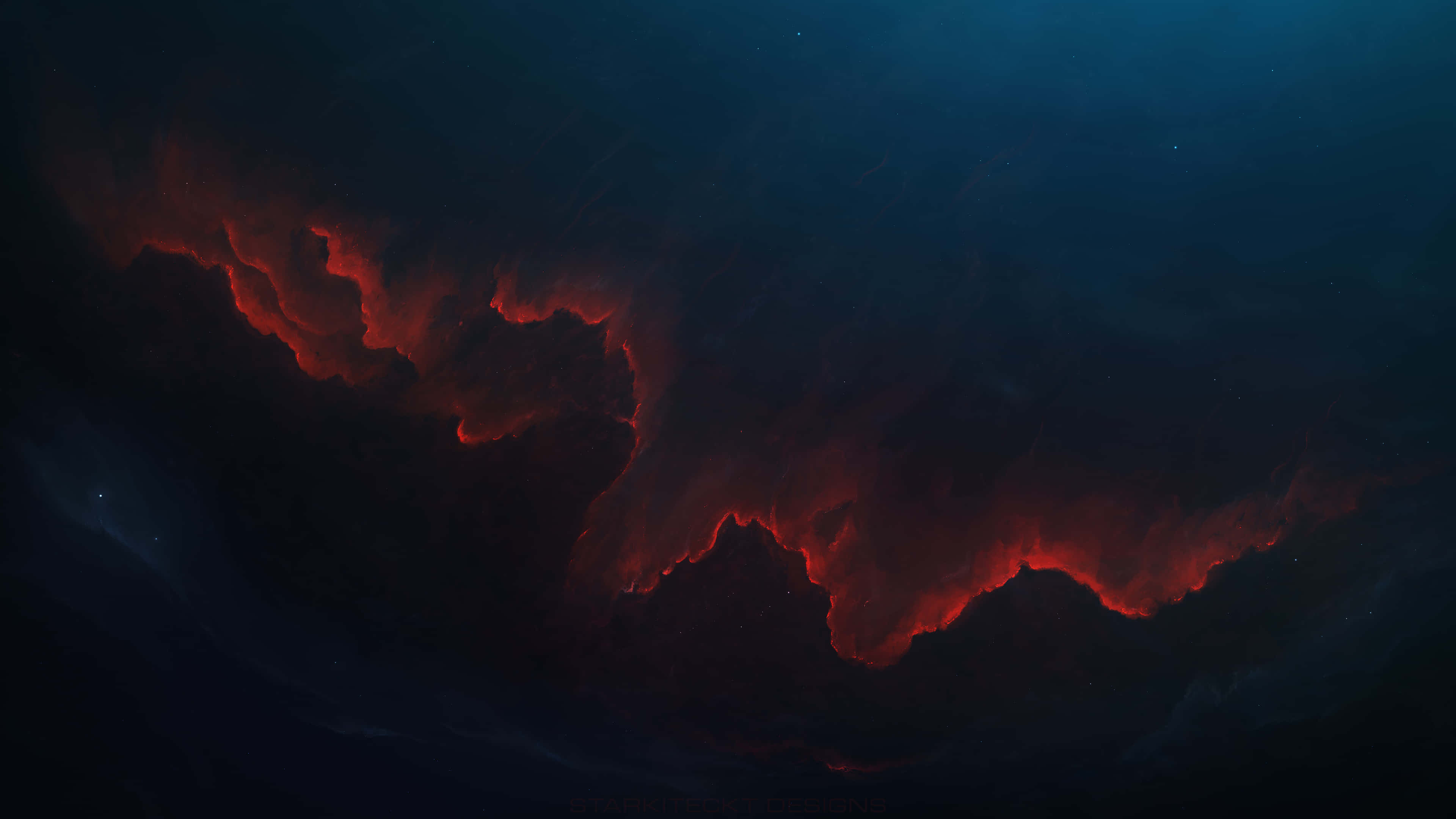 Red Space, fiery red nebula, deep cosmic blue void, 4K Desktop Wallpaper