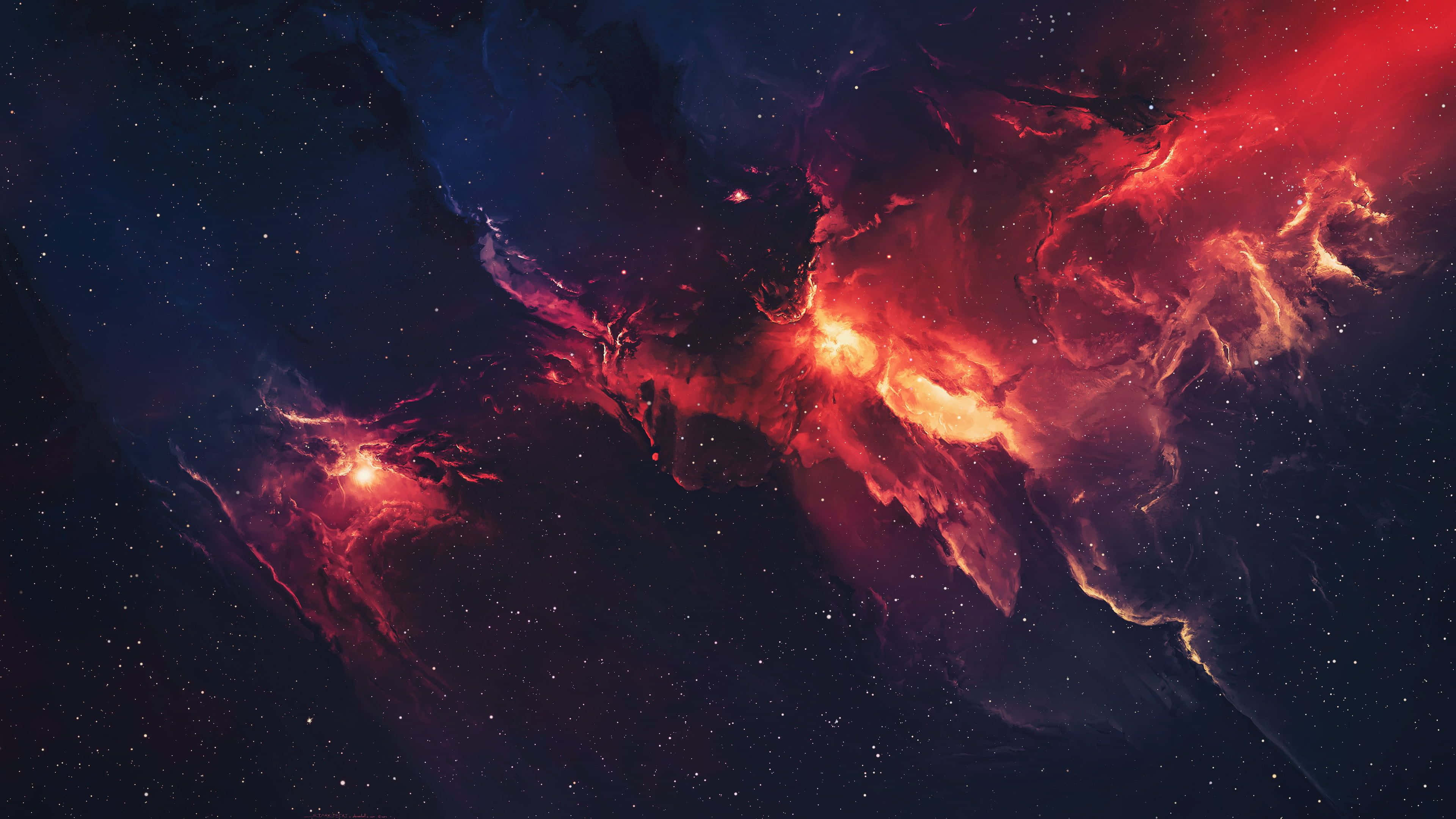 Red Space, vibrant red, deep blue cosmic nebulae, 4K Desktop Wallpaper