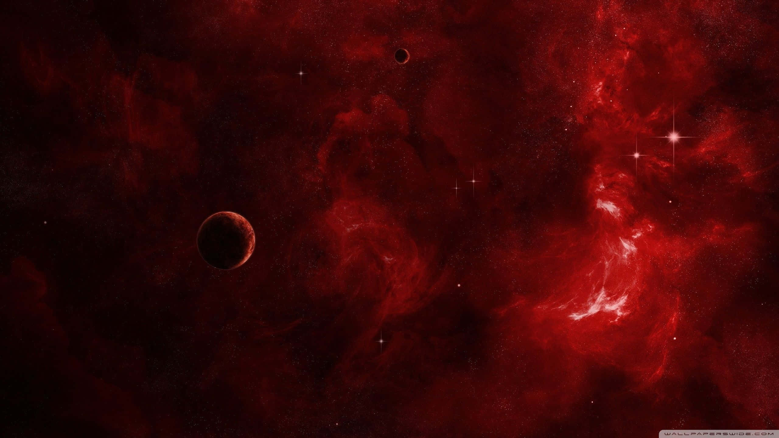 Red Space, swirling red nebulae, glowing stars, 2K Desktop Wallpaper