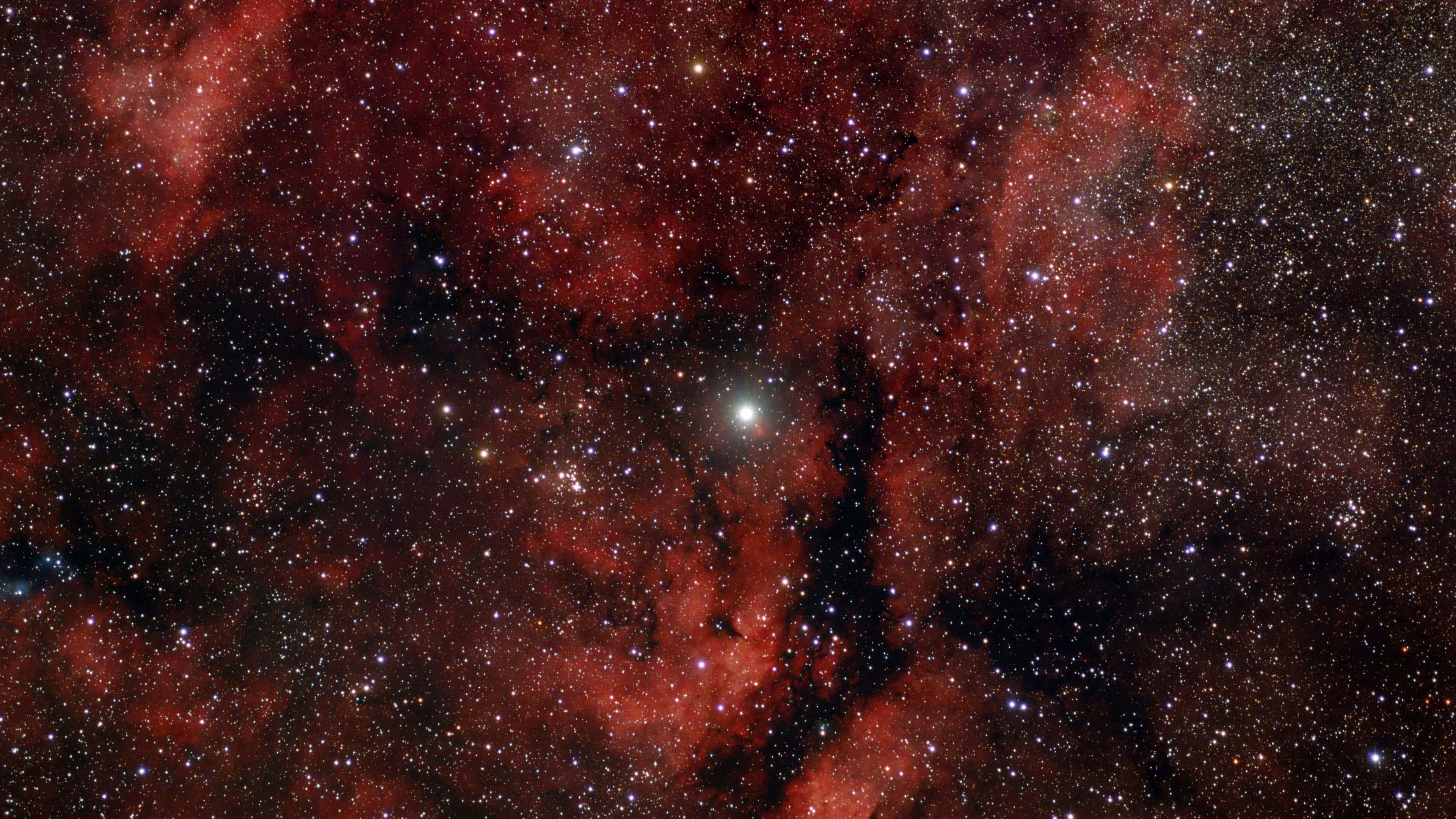 Red Space, One Bright Star, cosmic nebula, 4K Desktop Wallpaper
