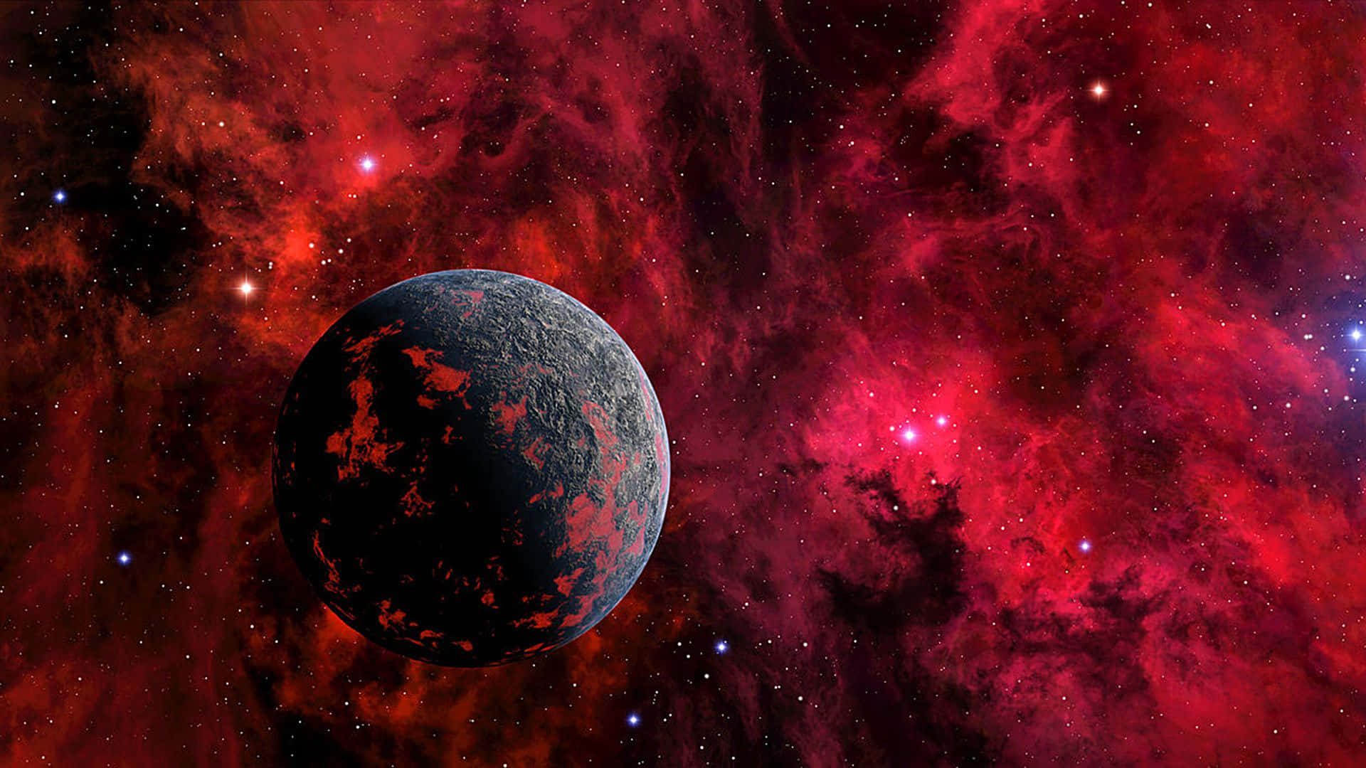 Red Space, red surface markings, vibrant red nebula, Full HD Desktop Wallpaper