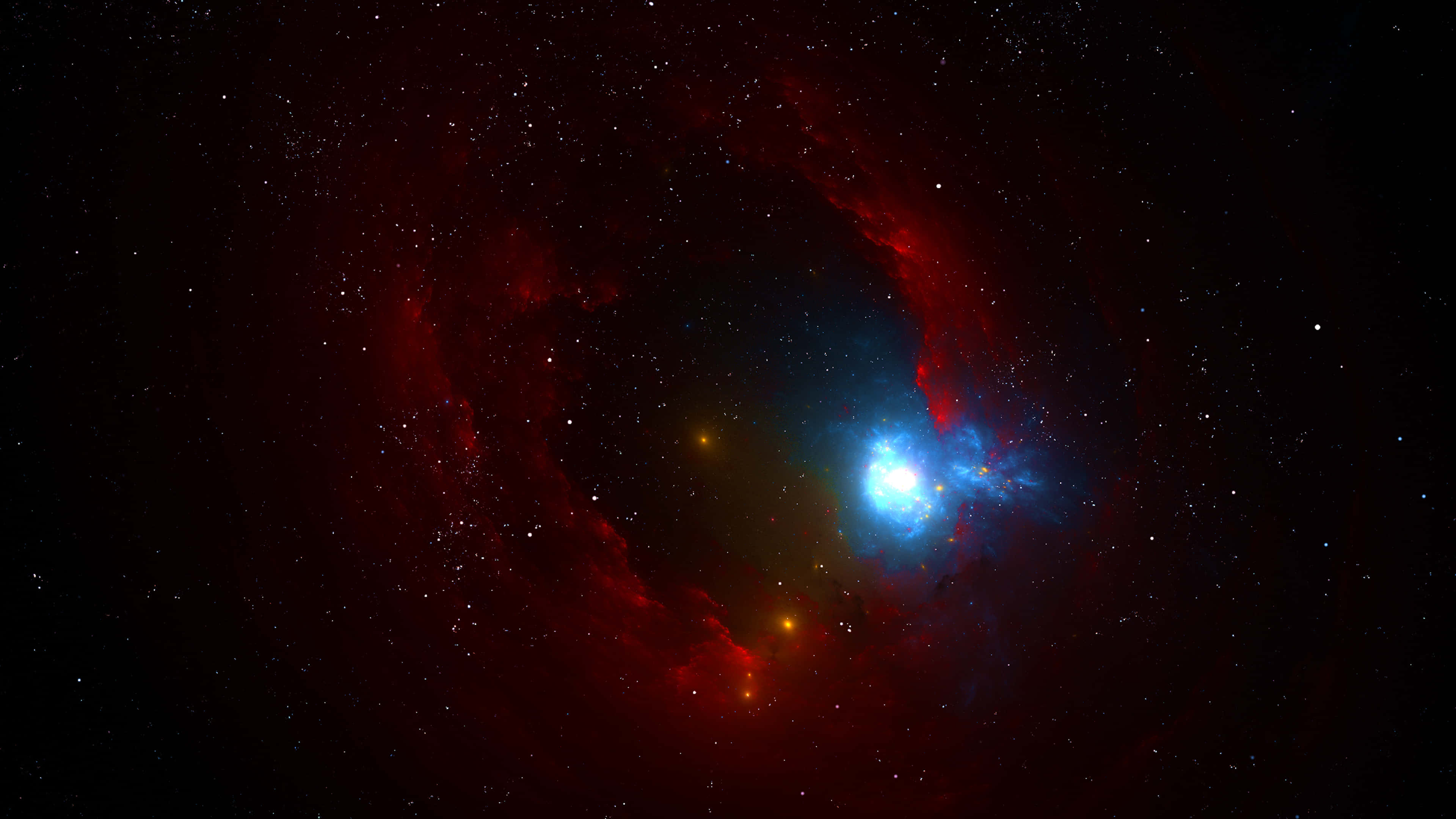 Red Space, cosmic nebula, vibrant red and blue gases, 4K Desktop Wallpaper