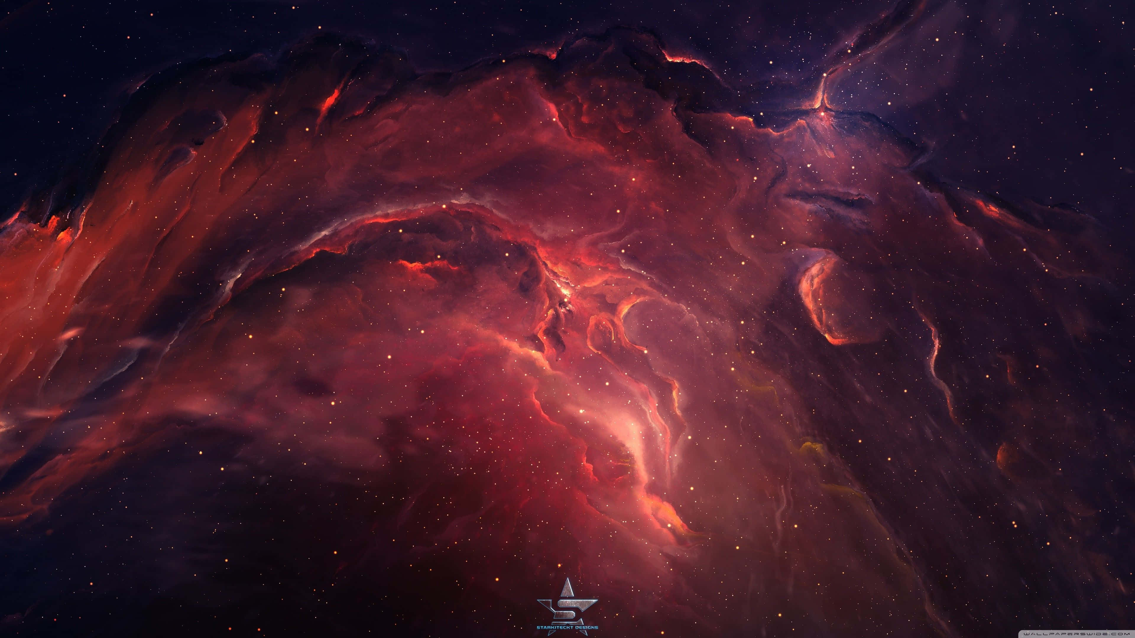 Red Space, swirling cosmic nebula, fiery reds, 4K Desktop Wallpaper