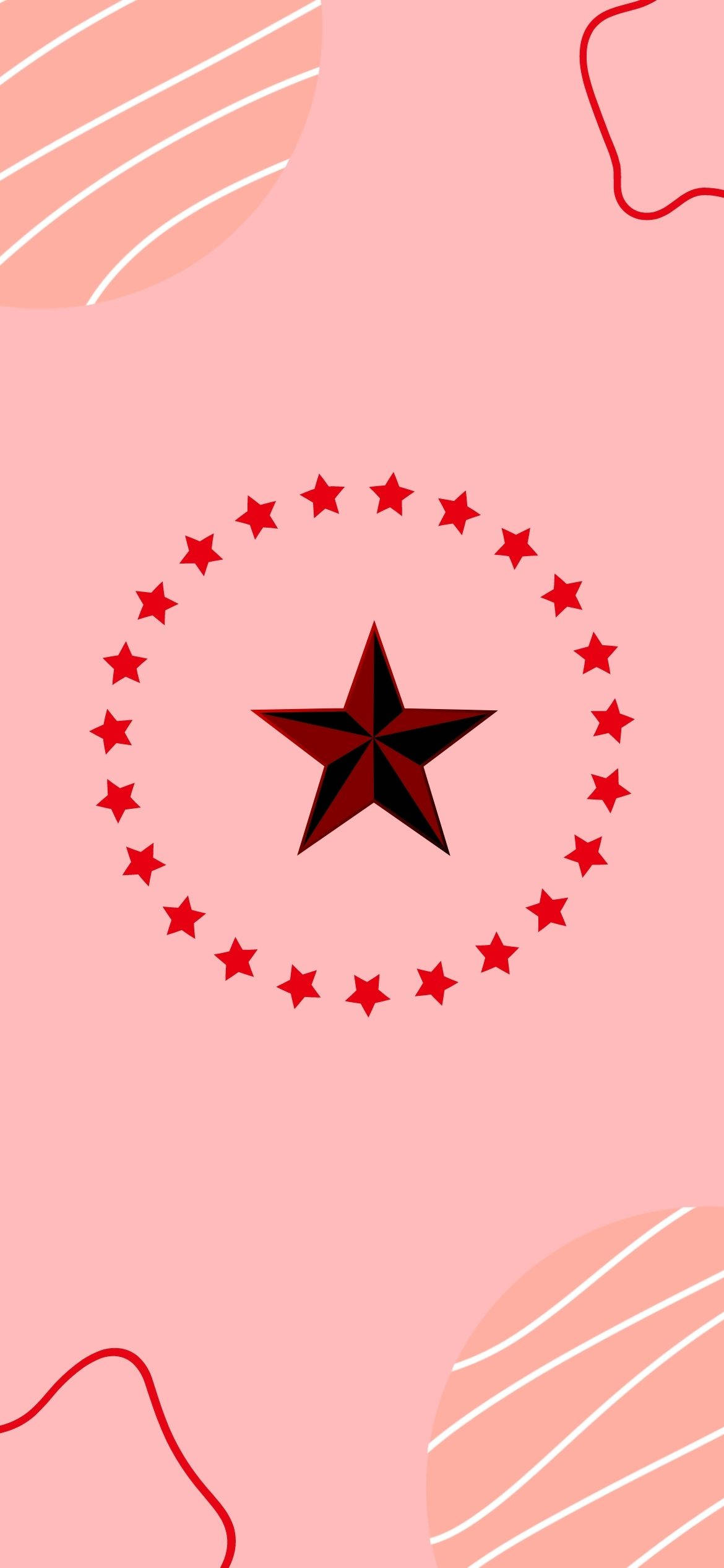 red nautical star, ring of smaller stars, soft pink background, Full HD Phone Wallpaper