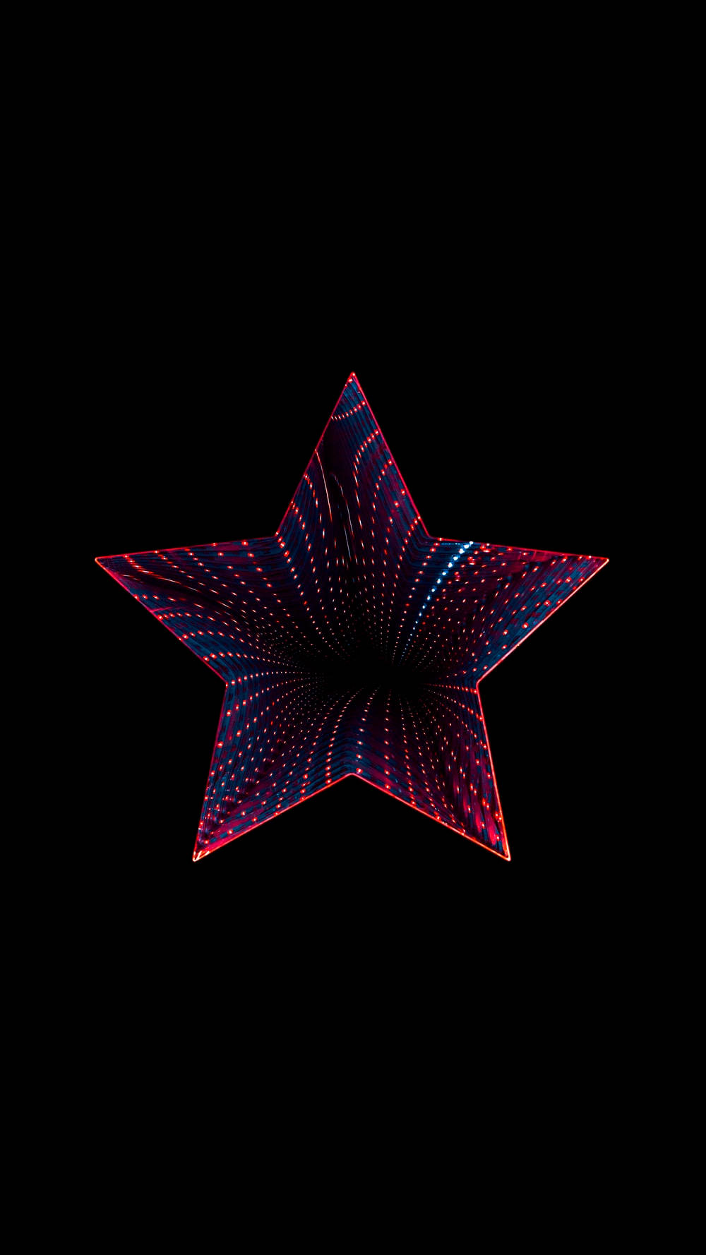 red and blue star, glowing star-shaped tunnel, red lights, HD Phone Wallpaper