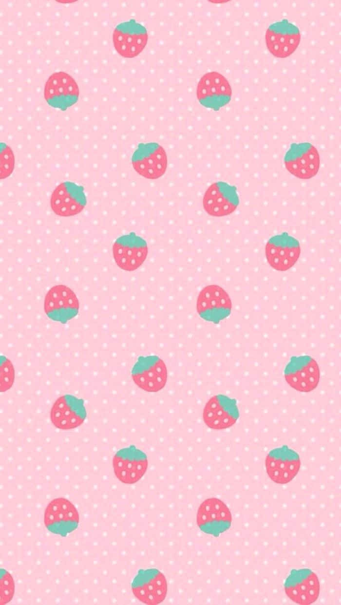pastel strawberry, pink strawberries, white polka dots, SD Phone Wallpaper