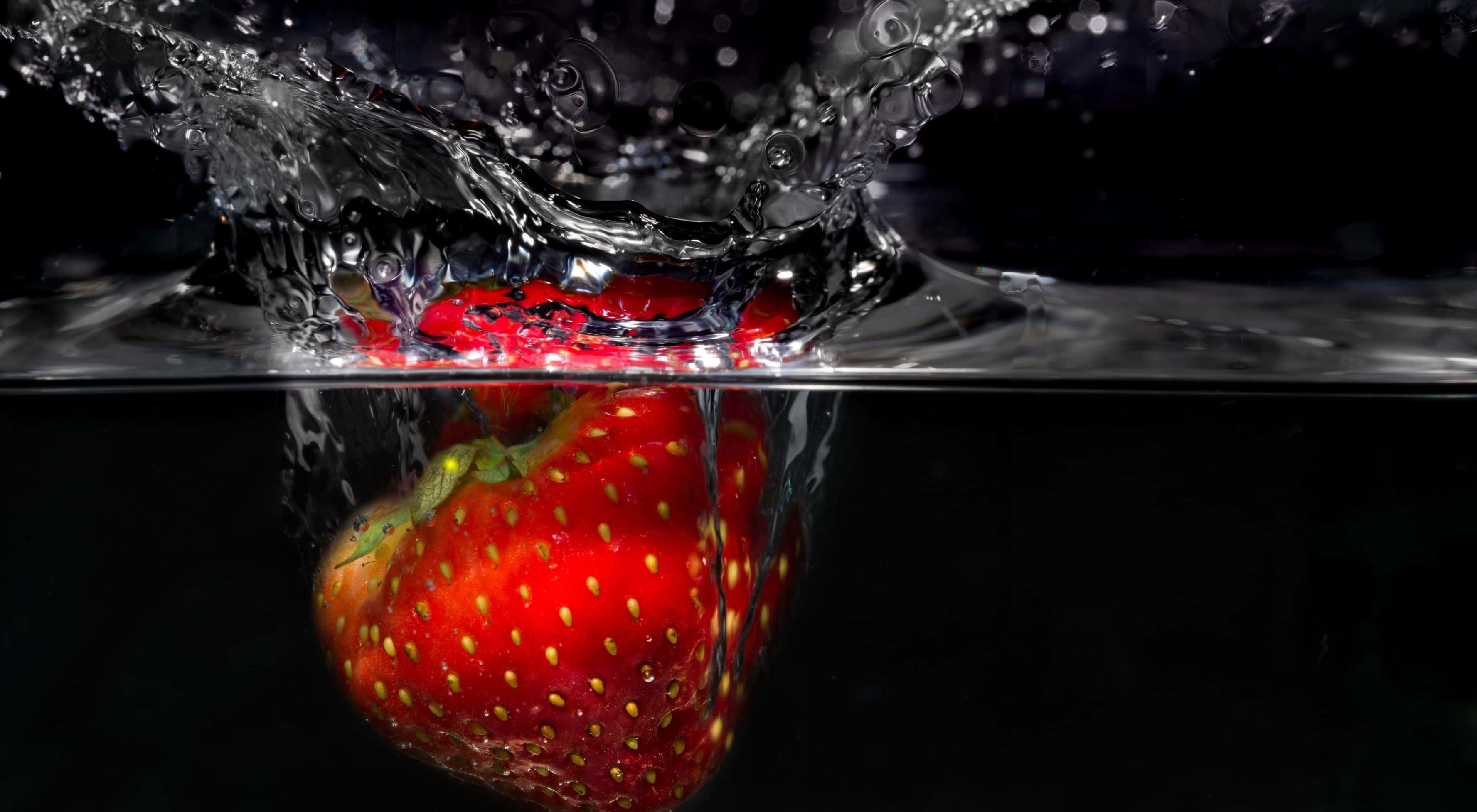 Red Strawberry, 3554 x 1955, vibrant red strawberry, 2K Desktop Wallpaper