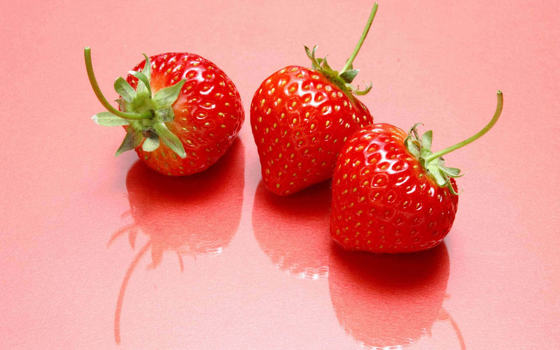 Red Strawberry, strawberries, glossy pink surface, Full HD Desktop Wallpaper