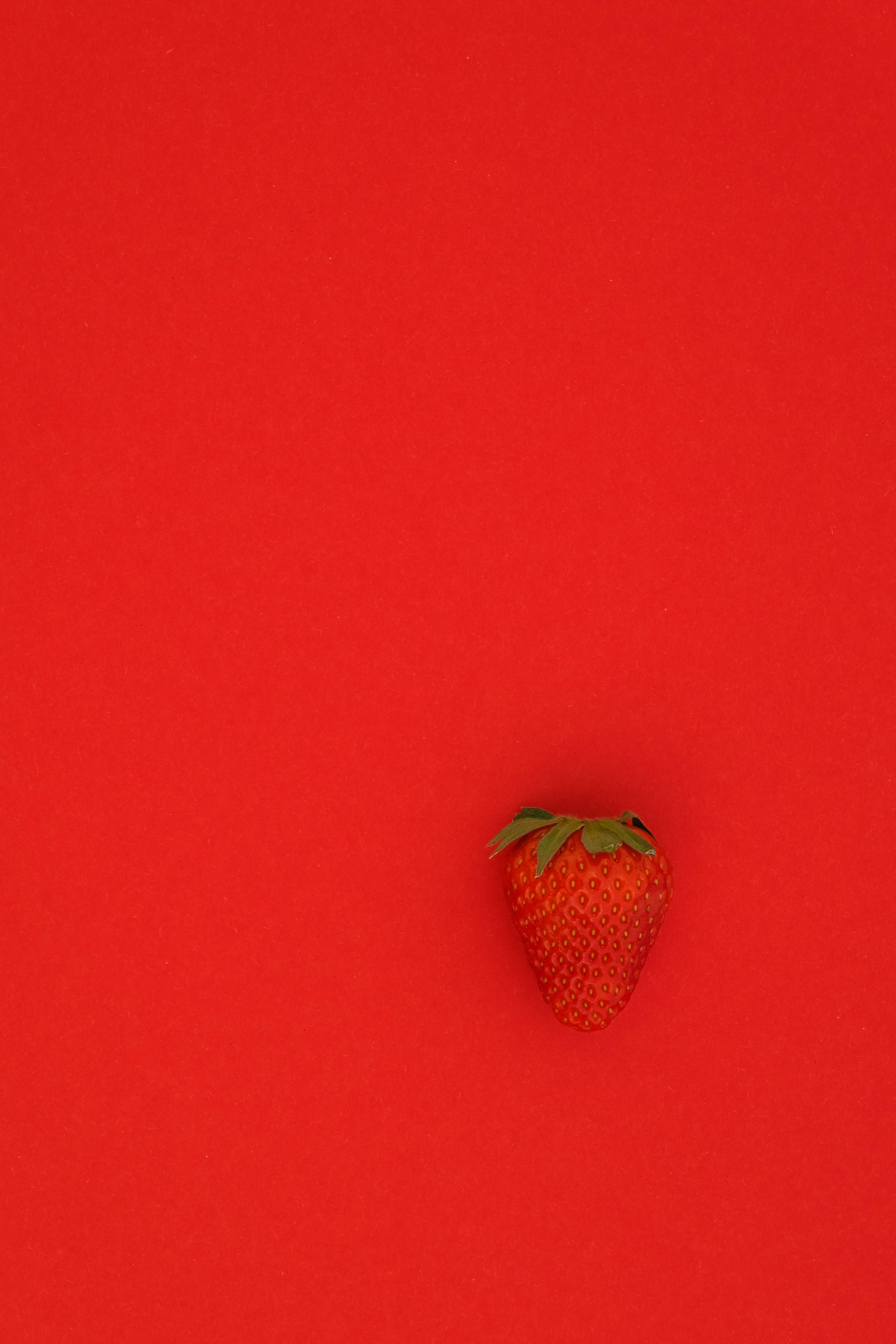 red strawberry, ripe strawberry, green leaves, 4K Phone Wallpaper