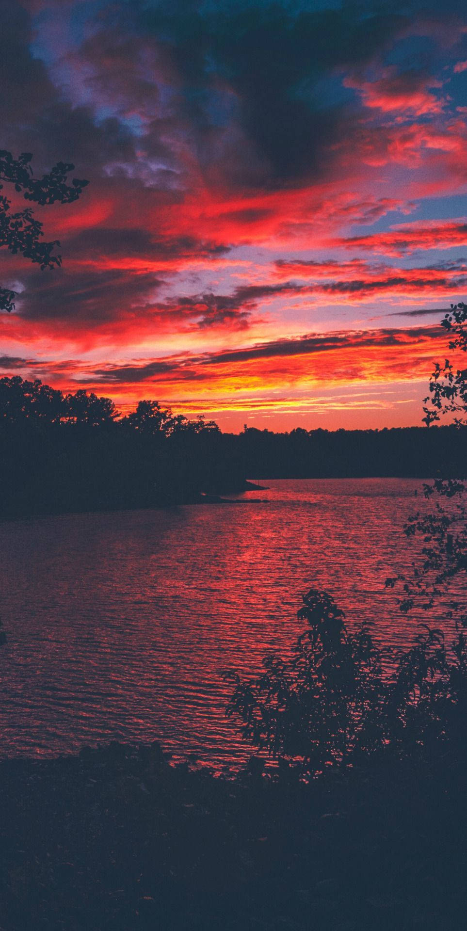 sunset, red, purple, Full HD Phone Wallpaper