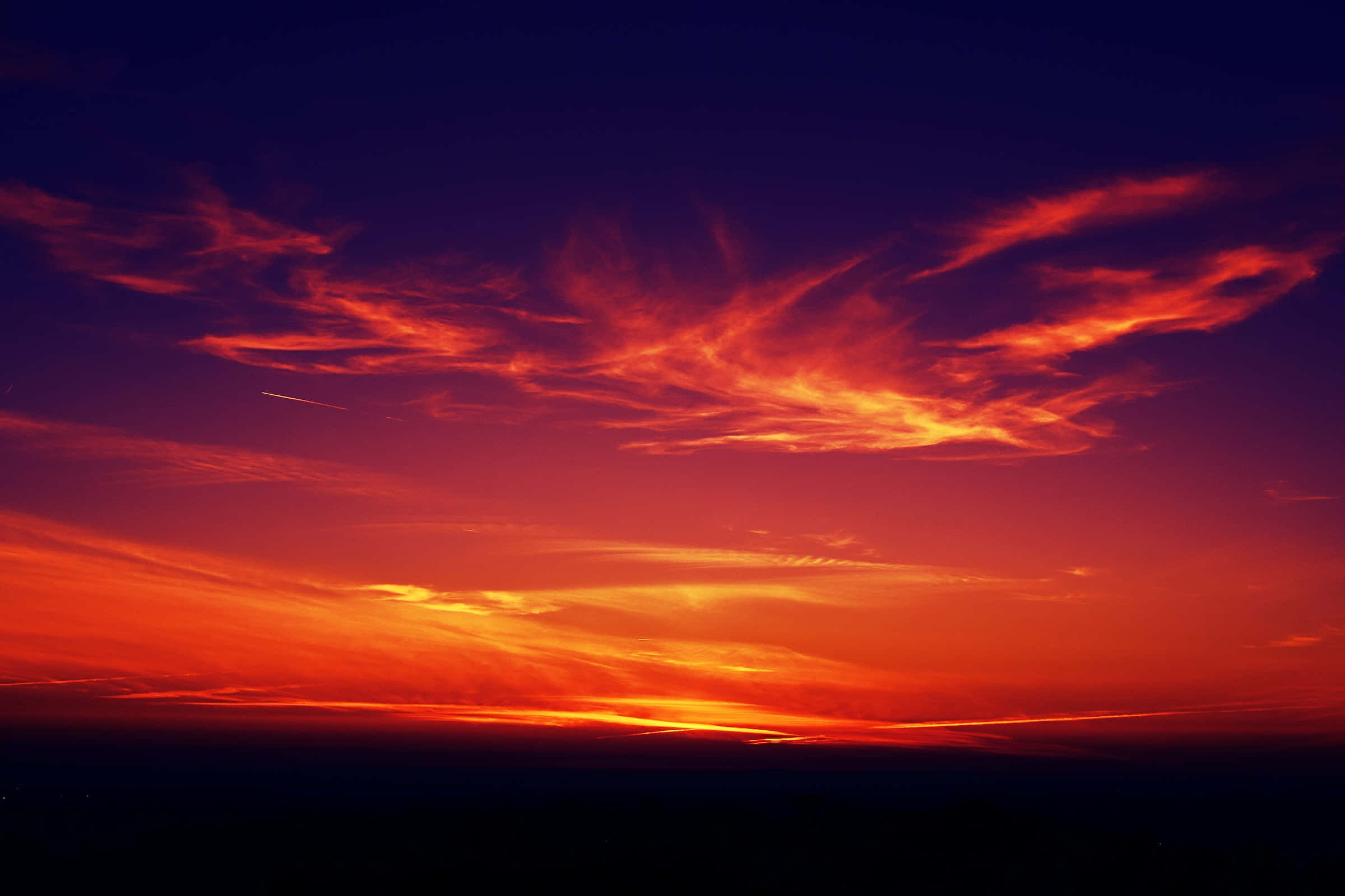 red sunset, calm sea, fiery orange, Full HD Desktop Wallpaper