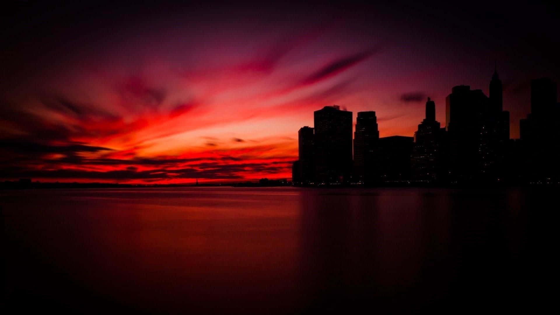 Red Sunset, city skyline, fiery red, Full HD Desktop Wallpaper