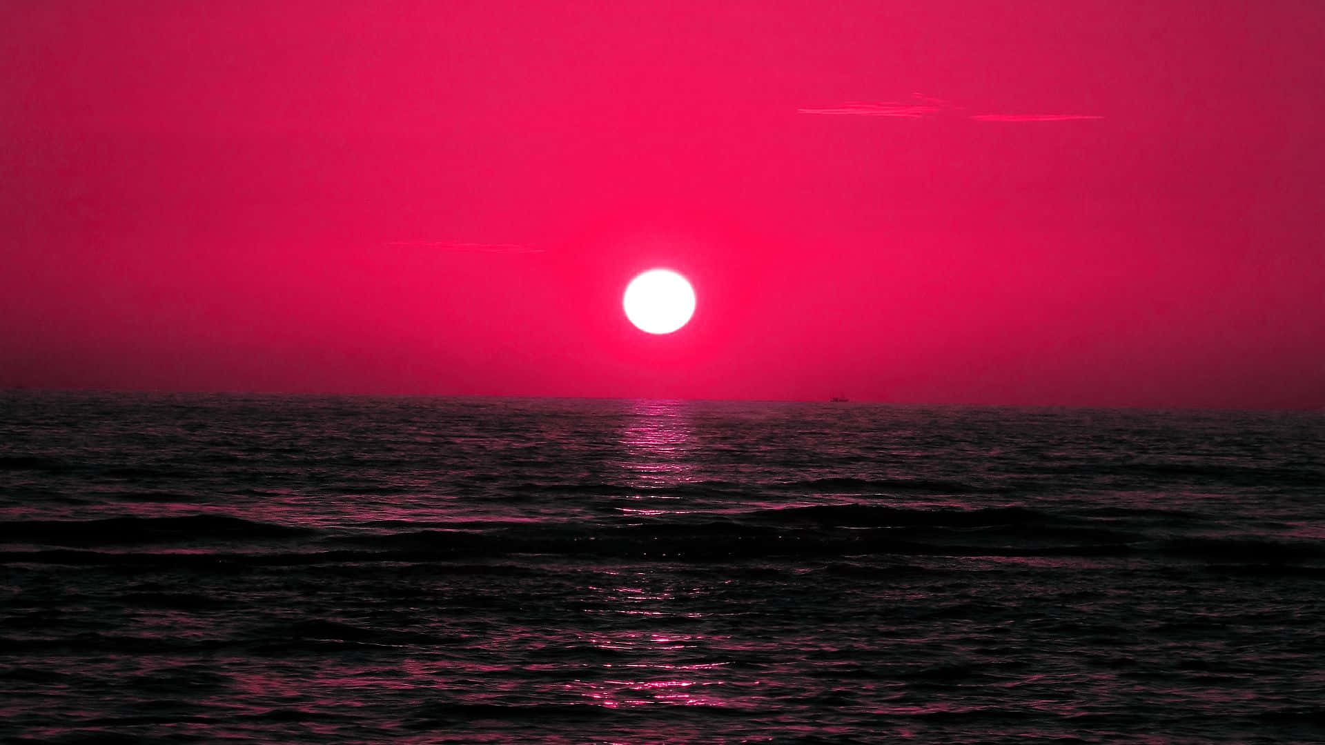 Red Sunset, pink sun, dark ocean, Full HD Desktop Wallpaper