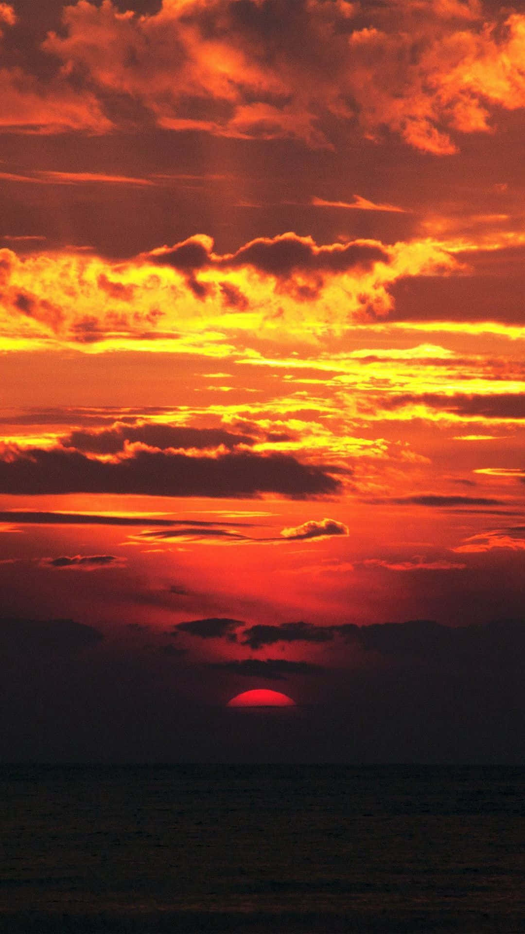 Red Sunset, horizon, ocean, Full HD Phone Wallpaper