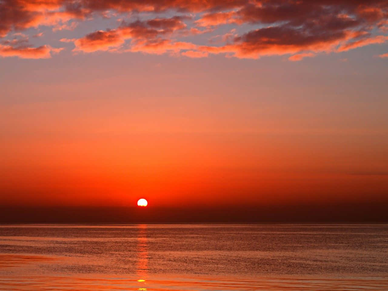 Red Sunset, horizon, fiery orange sun, HD Desktop Wallpaper