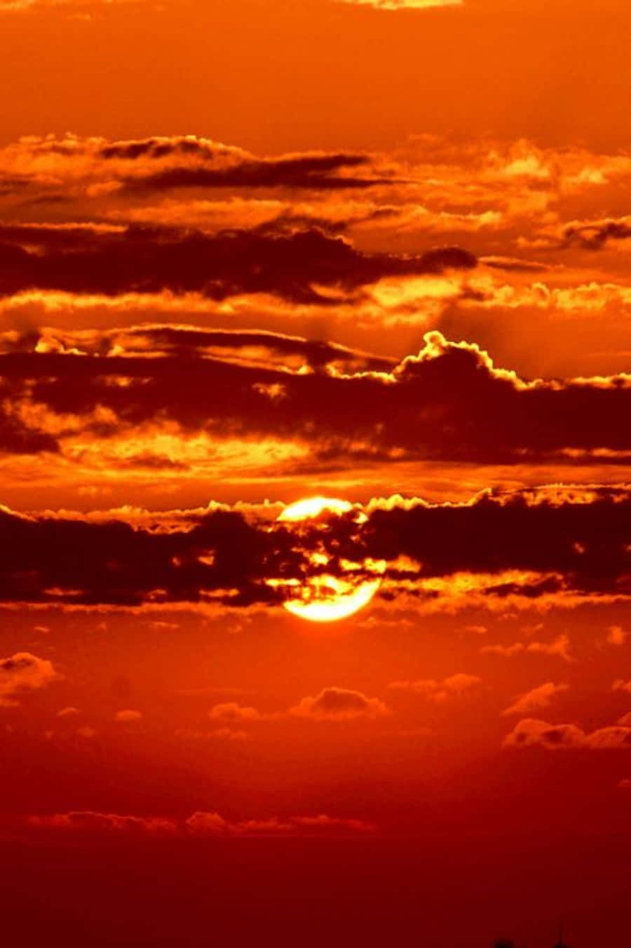 Fiery Sunset Sky, fiery orange sun, layered clouds, HD Phone Wallpaper