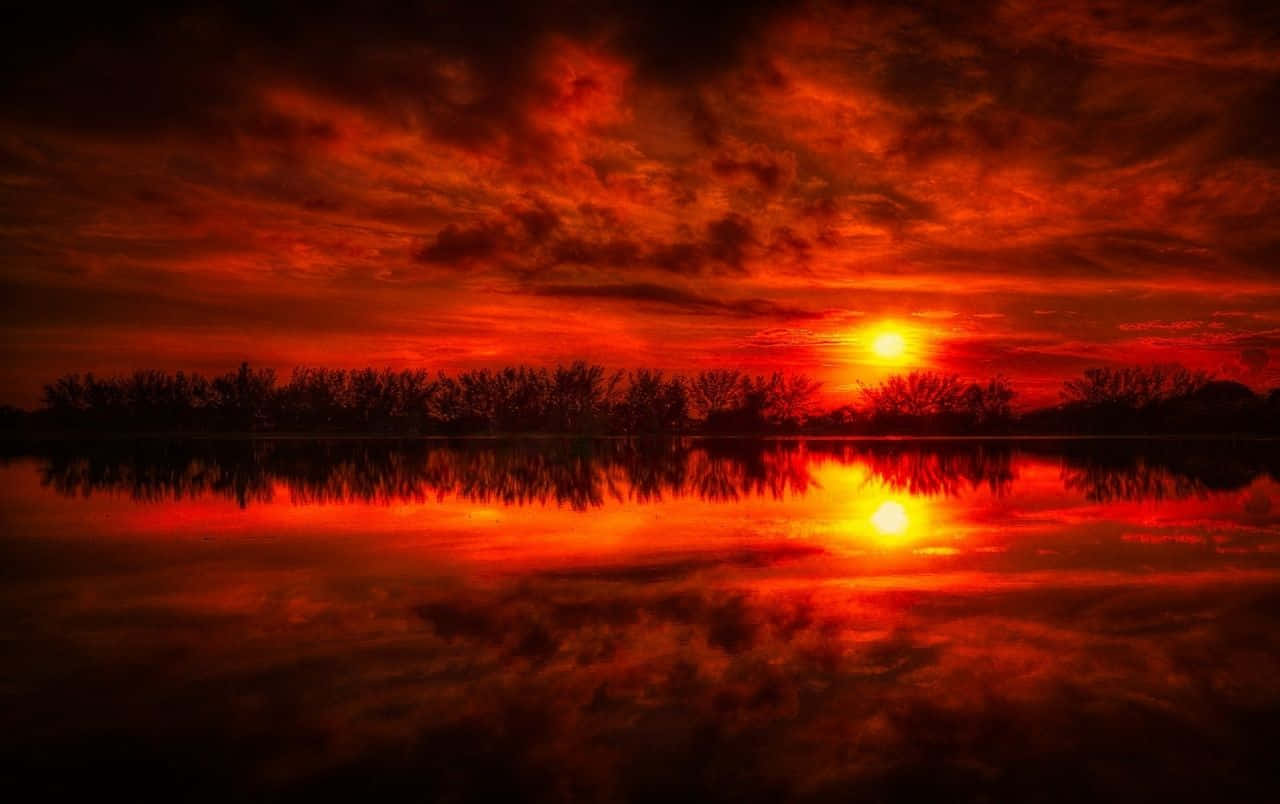 Red Sunset, fiery sunset, vivid reds and oranges, HD Desktop Wallpaper