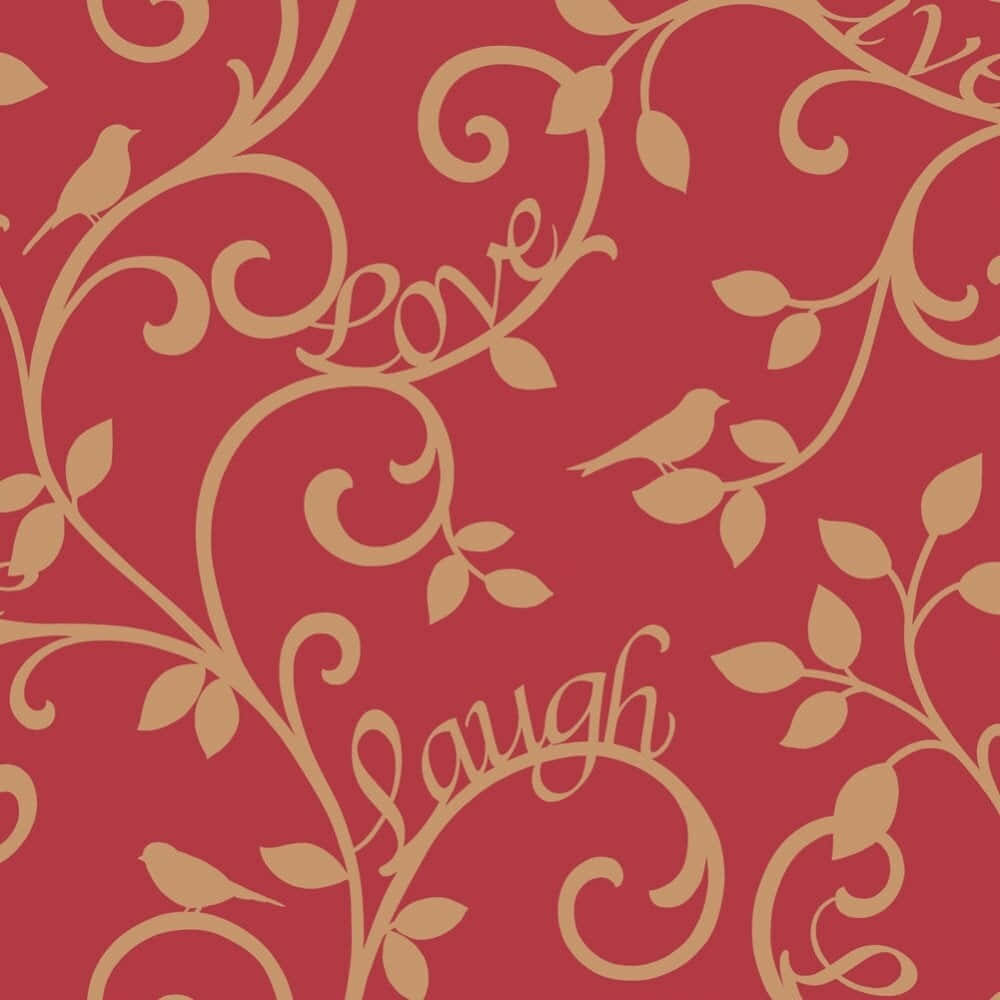 Red Sunset, gold vines, birds, SD Desktop Wallpaper