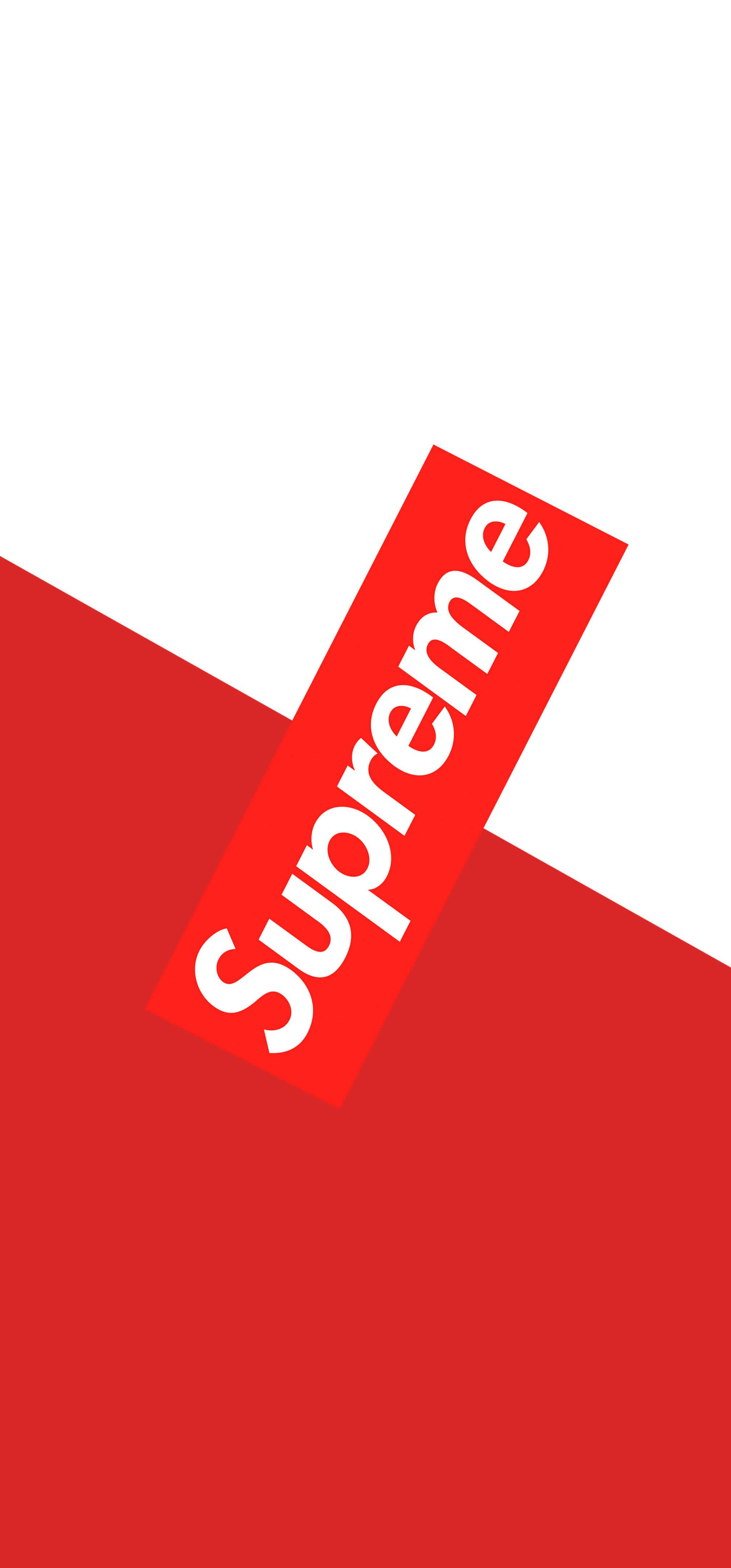 Supreme, red Supreme logo, split red and white background, 4K Phone Wallpaper