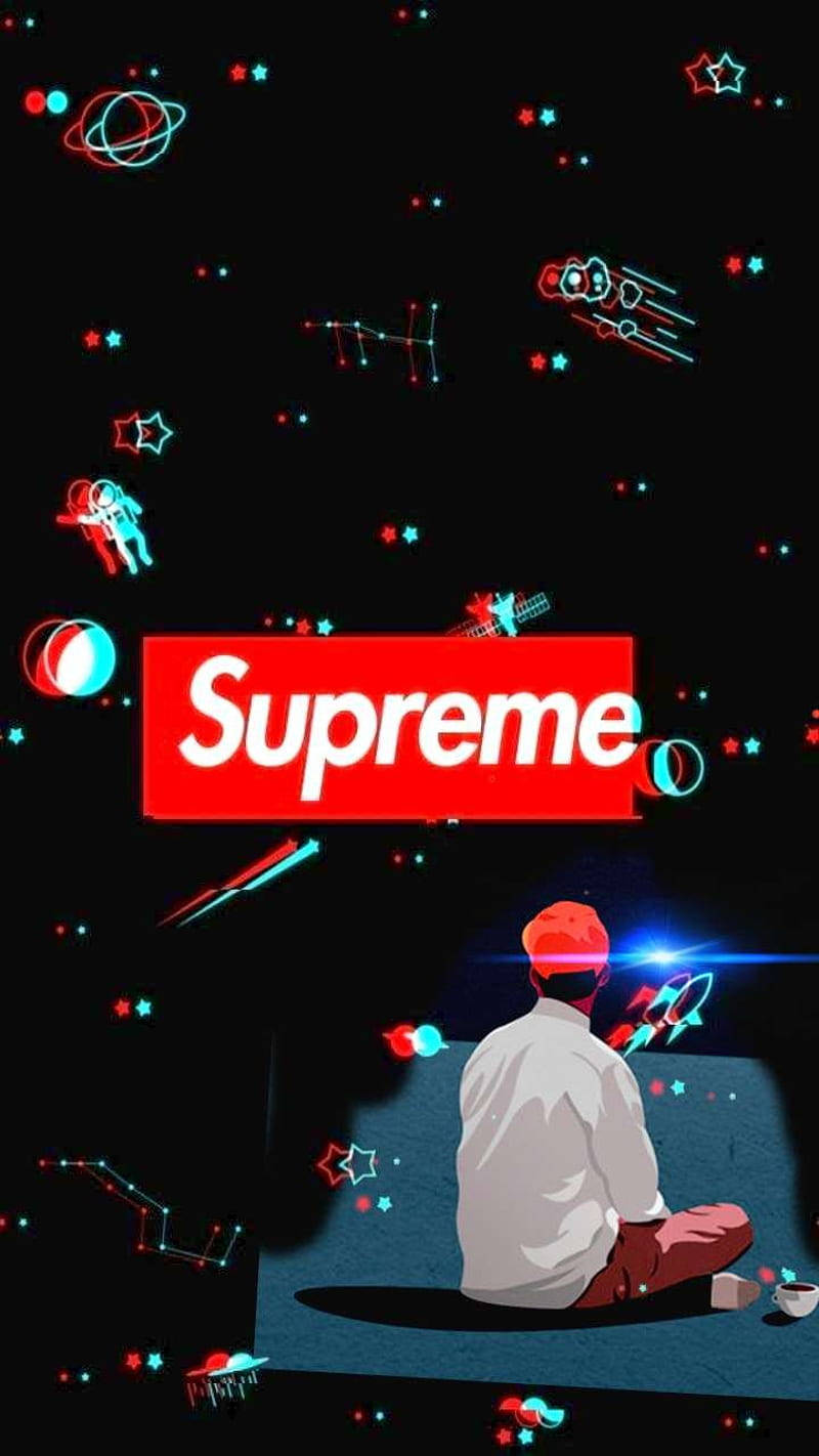 Red Supreme, red cap, neon cosmic scene, HD Phone Wallpaper