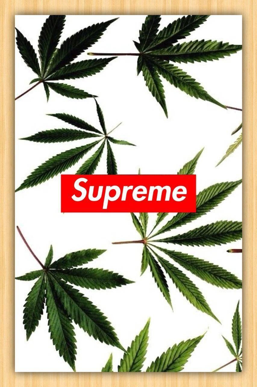 Supreme, red Supreme logo, green cannabis leaves, HD Phone Wallpaper