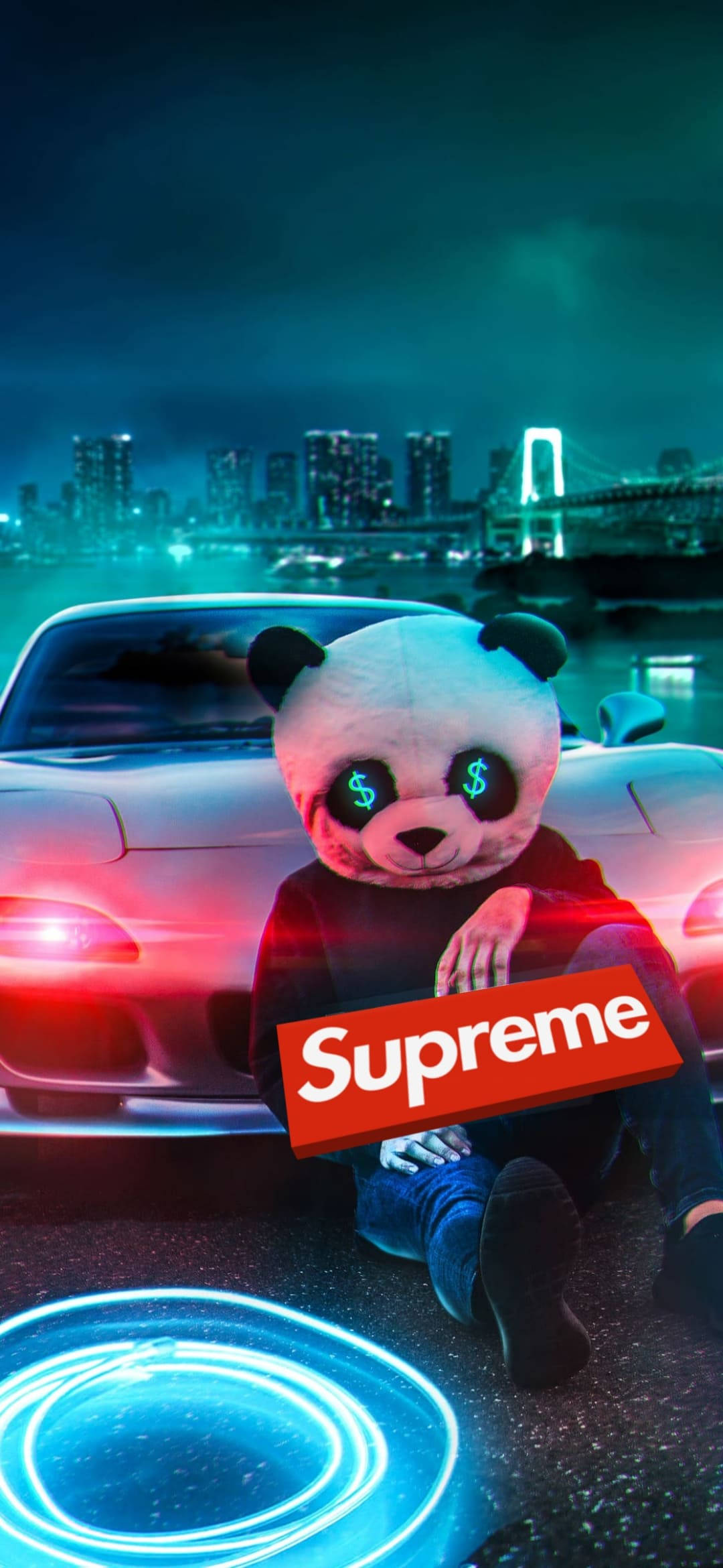 Red Supreme, panda, glowing panda mascot, Full HD Phone Wallpaper