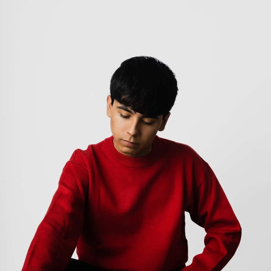 young man, vibrant red sweater, plain white background, SD Desktop Wallpaper