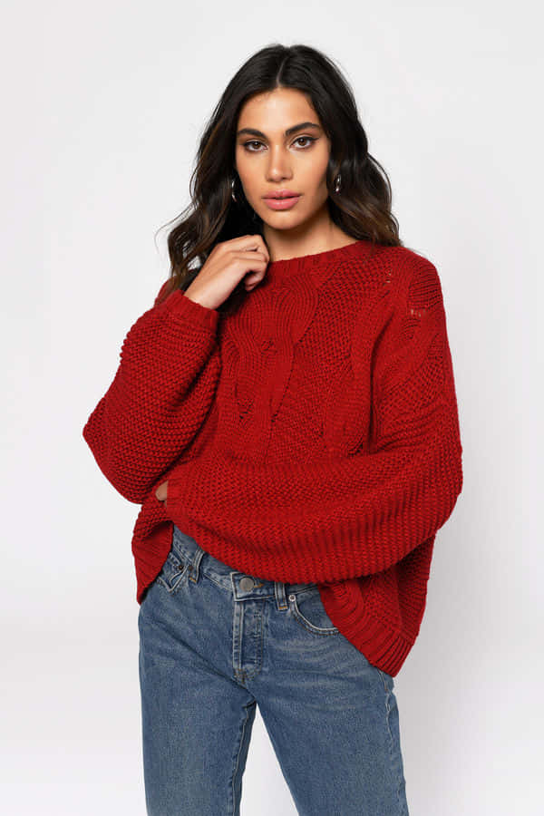 red sweater, blue jeans, white background, SD Phone Wallpaper