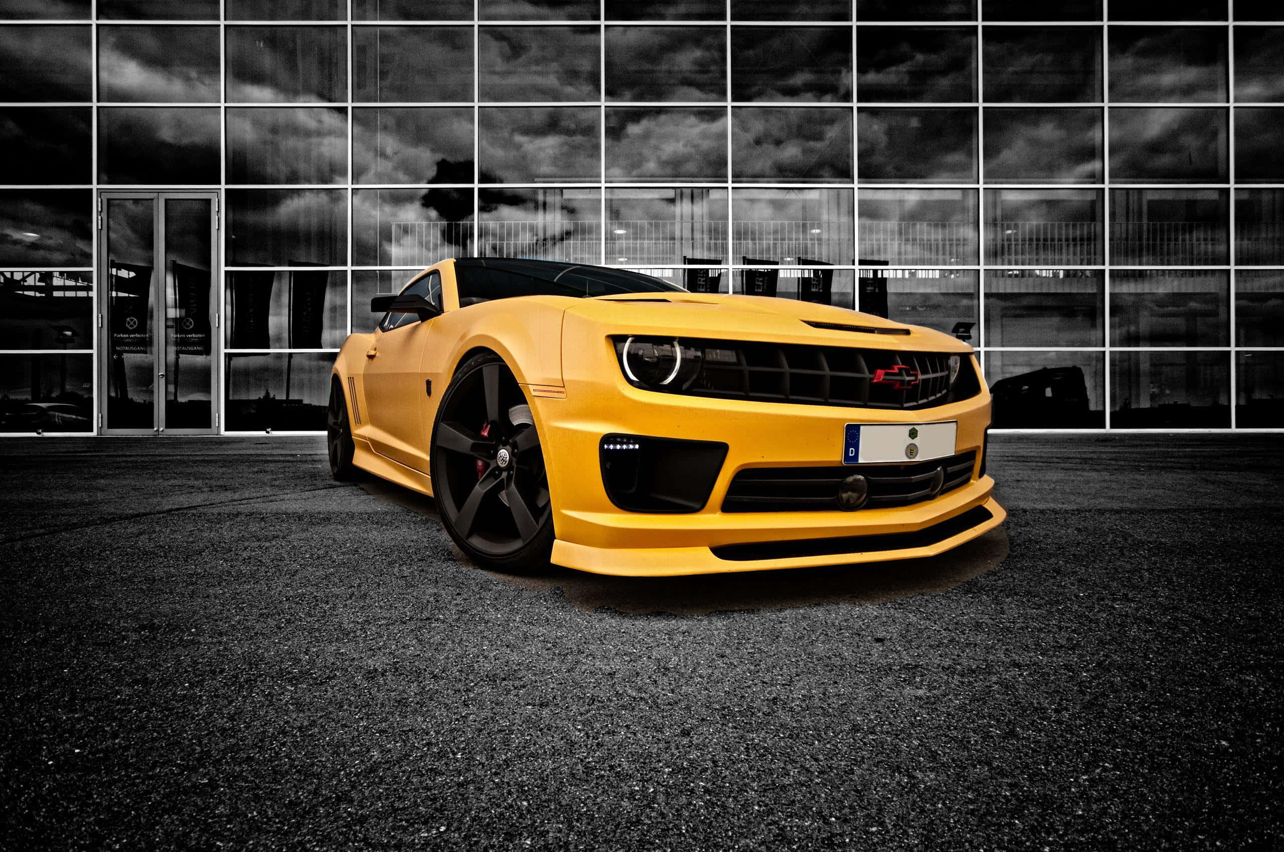 Bumblebee, vibrant yellow sports car, black accents, 2K Desktop Wallpaper
