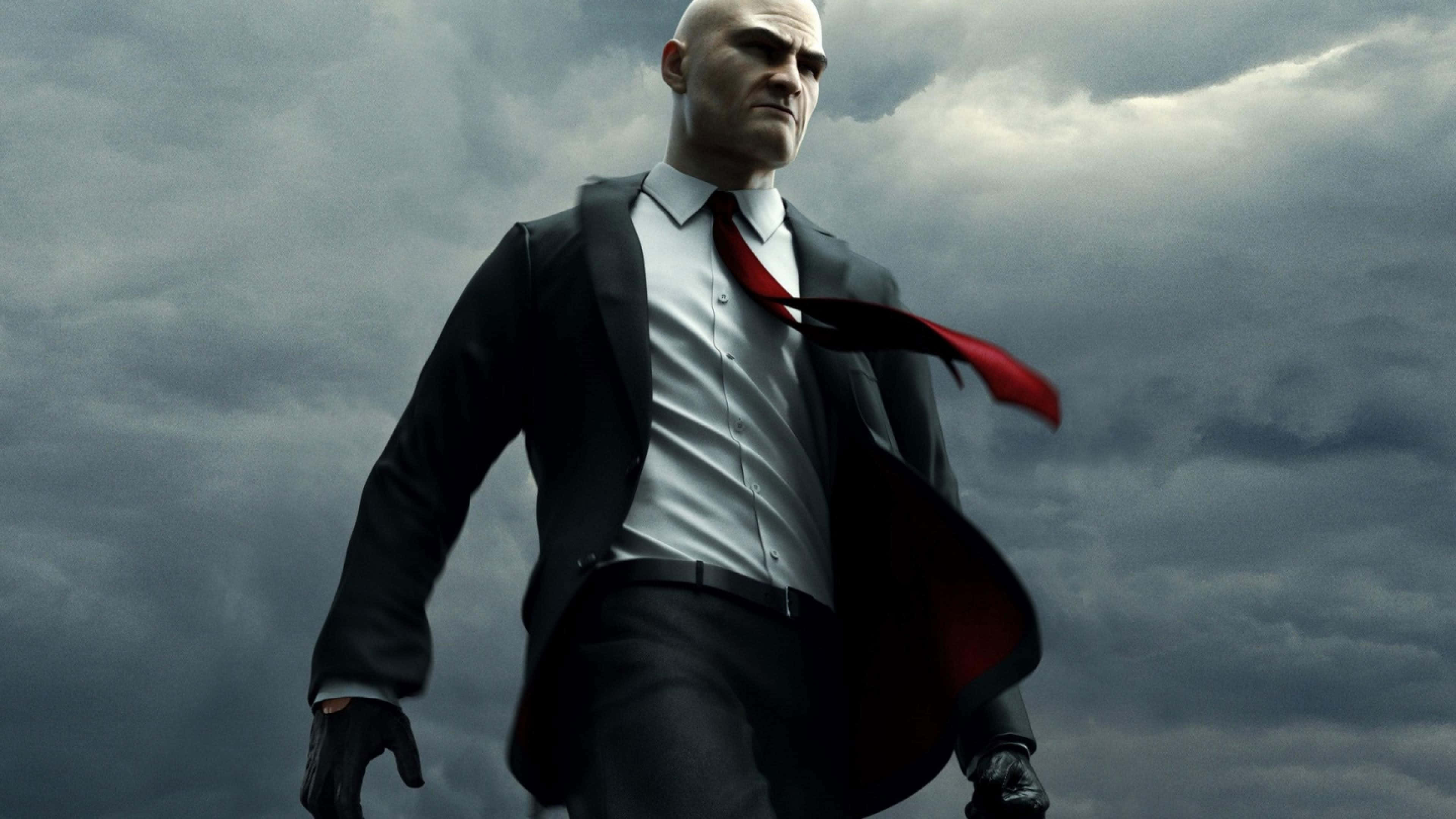 Red Tie, black suit, stormy gray sky, 4K Desktop Wallpaper