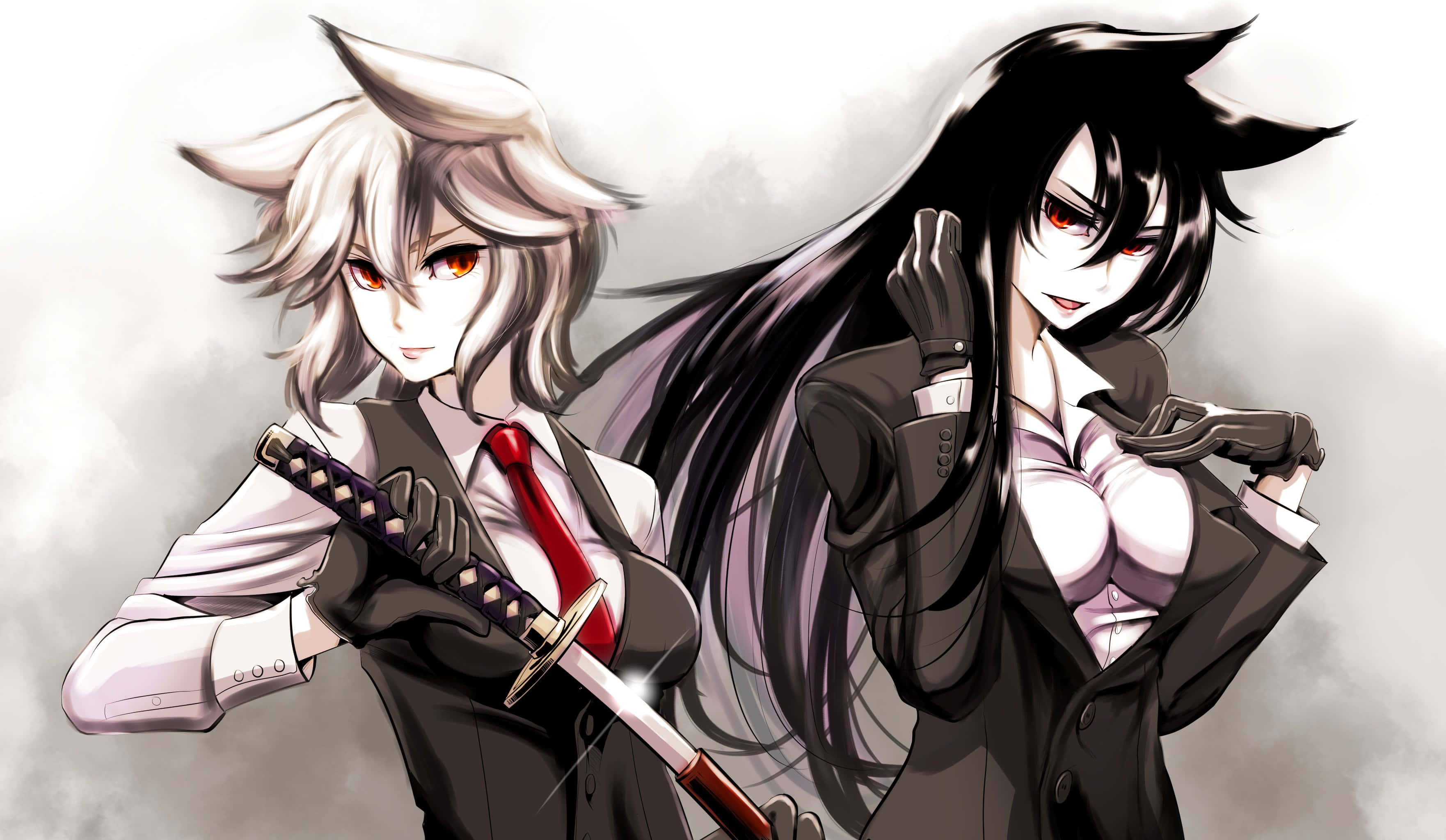 Red Tie, fox ears, red eyes, 2K Desktop Wallpaper