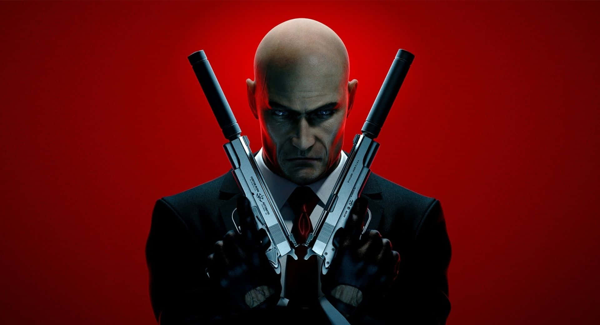 Red Tie, black suit, bald assassin, Full HD Desktop Wallpaper