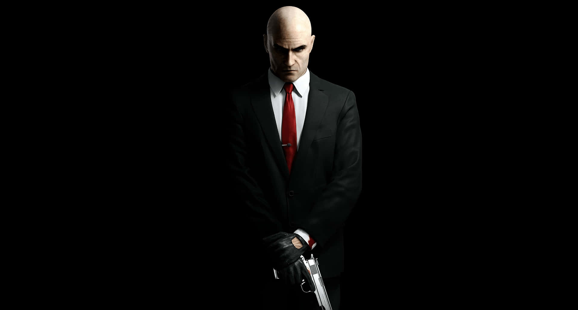 red tie, black suit, silver pistol, Full HD Desktop Wallpaper