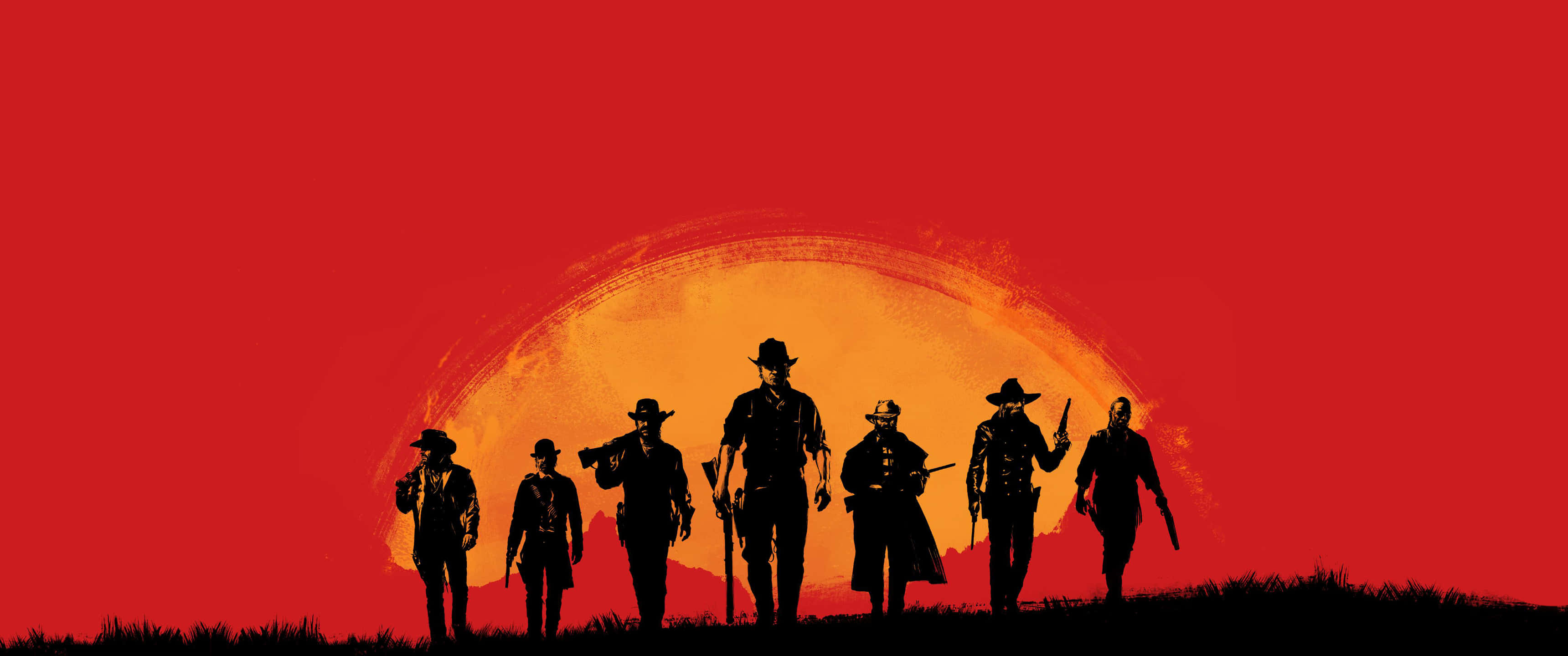 Red Ultra Wide HD, fiery red sunset, glowing orange sun arc, 2K Desktop Wallpaper