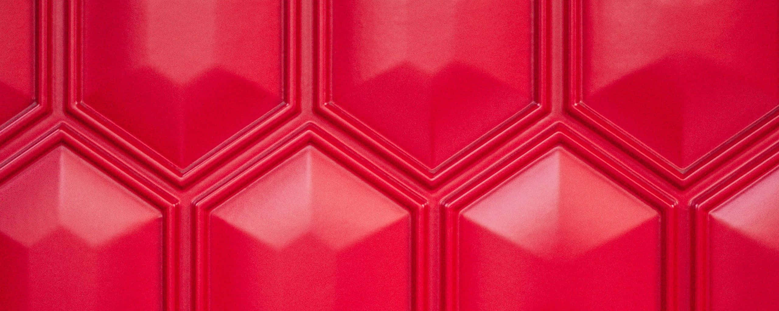Red Ultra Wide HD, hexagon geometric pattern, glossy highlights, 2K Desktop Wallpaper
