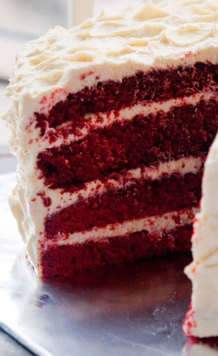 Red Velvet Cake, creamy white frosting, moist crimson sponge, SD Phone Wallpaper