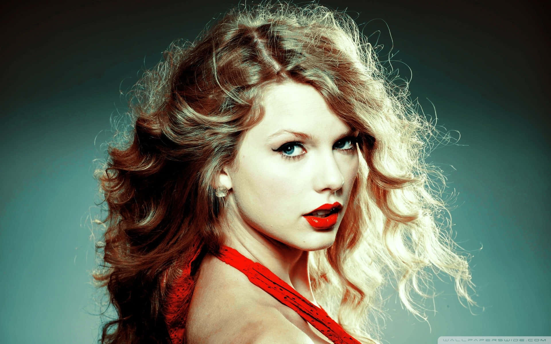 red lipstick, glamour portrait, voluminous blonde curls, Full HD Desktop Wallpaper