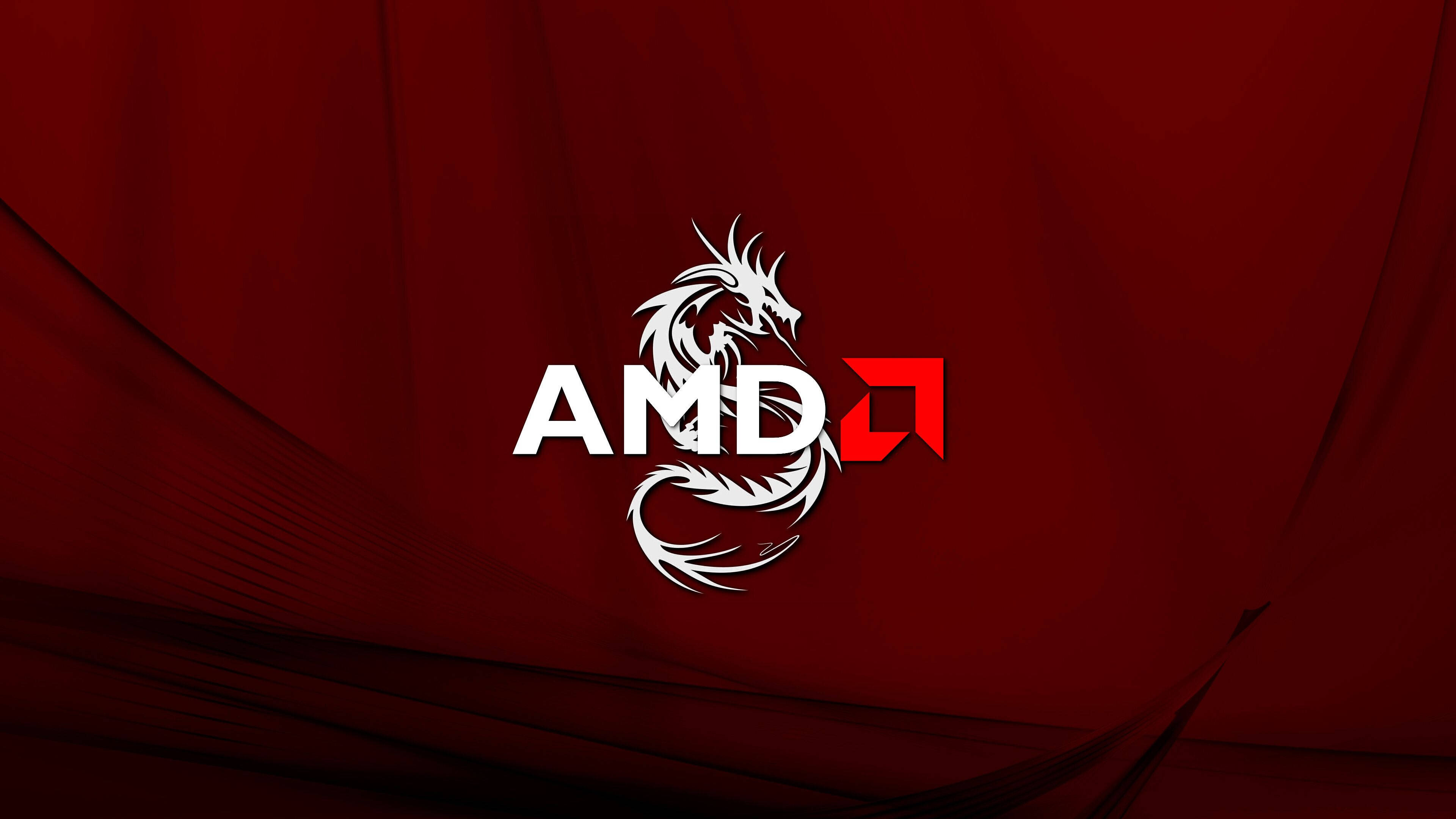 AMD Dragon, maroon background, white stylized dragon logo, 4K Desktop Wallpaper