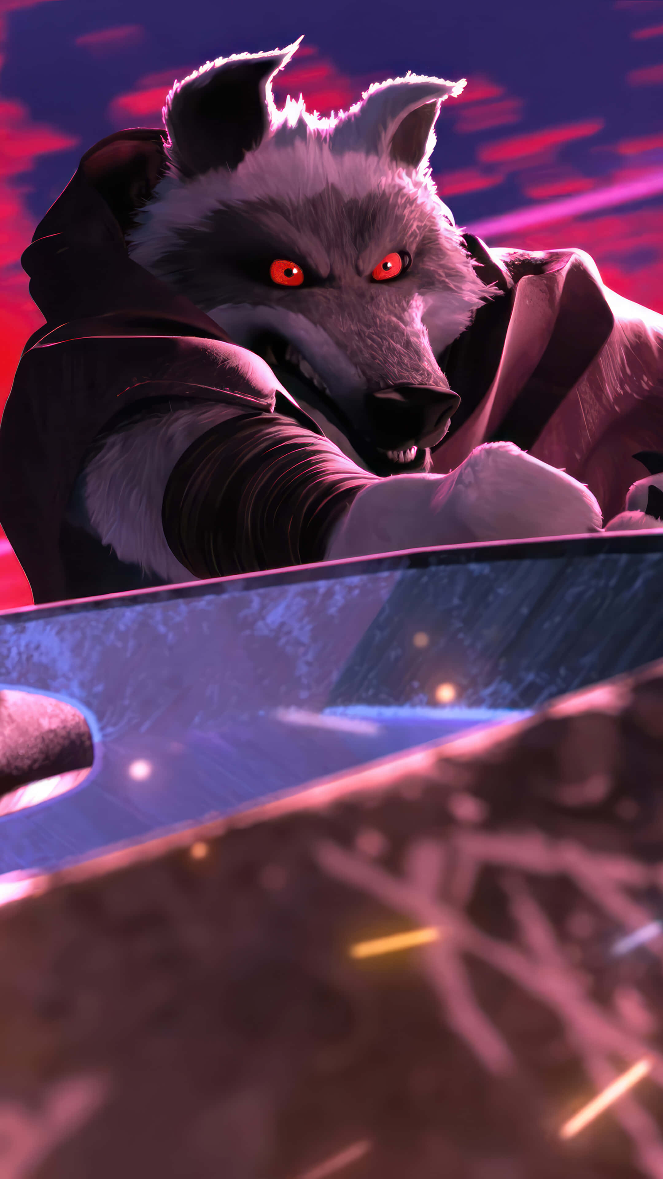 Red Wolf, glowing red eyes, sword, 4K Phone Wallpaper