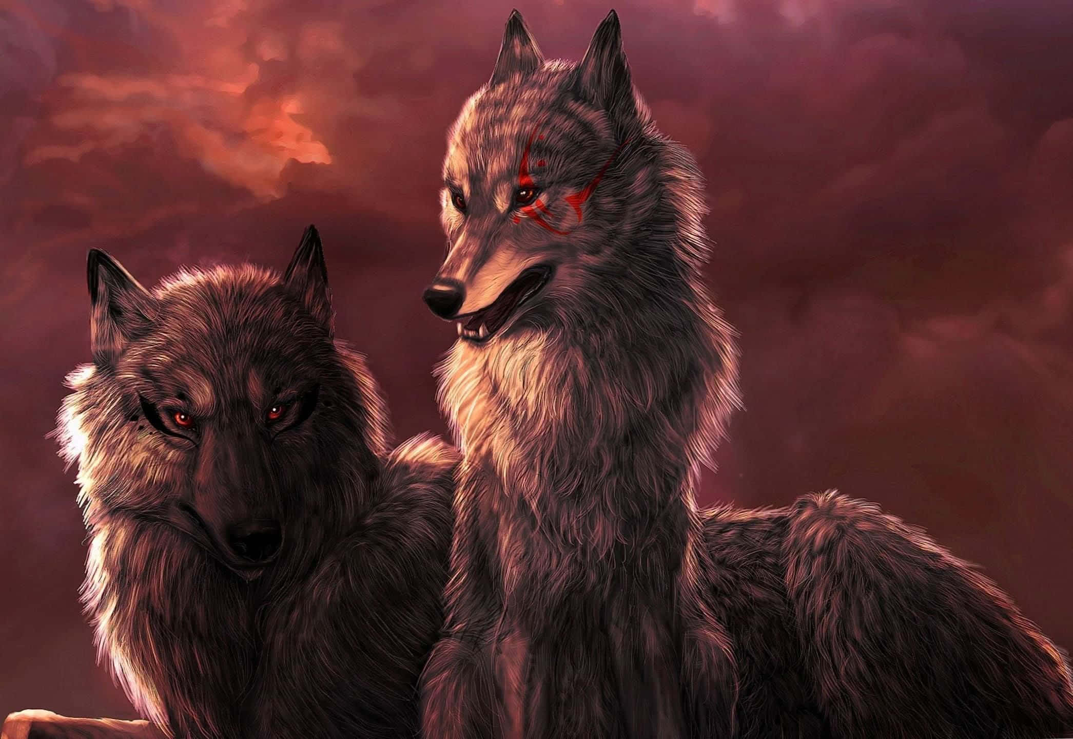 Red Wolf 2091, glowing red eyes, blood markings, Full HD Desktop Wallpaper