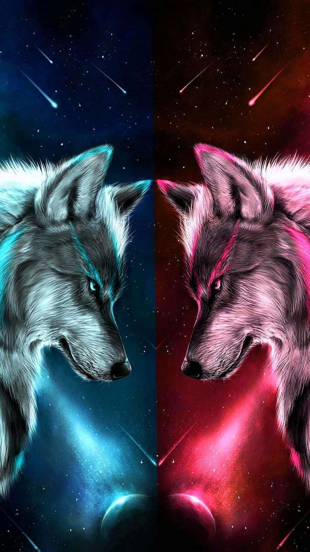 Red Wolf, cosmic backdrops, blue, HD Phone Wallpaper