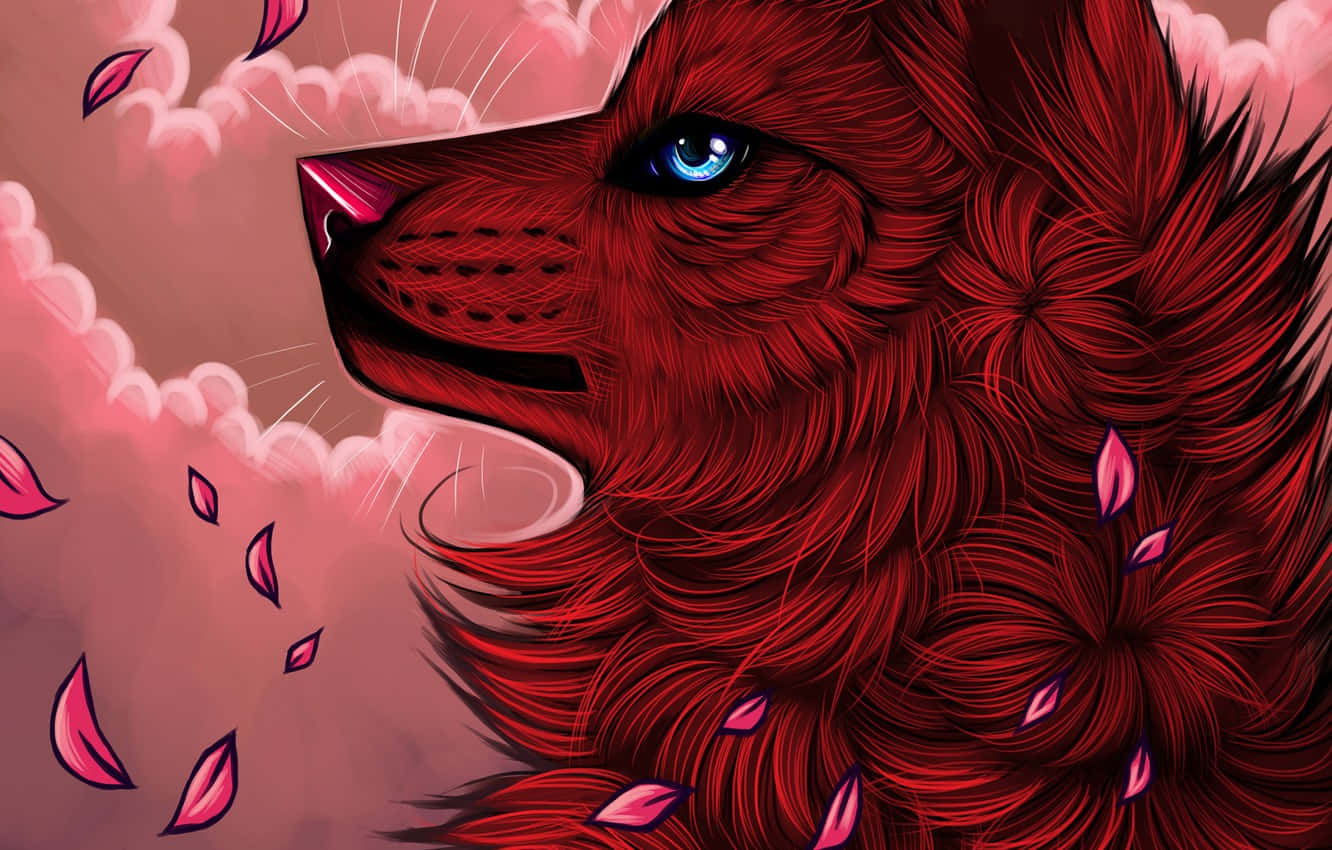 Red Wolf, 1332 x 850, pink petals, HD Desktop Wallpaper