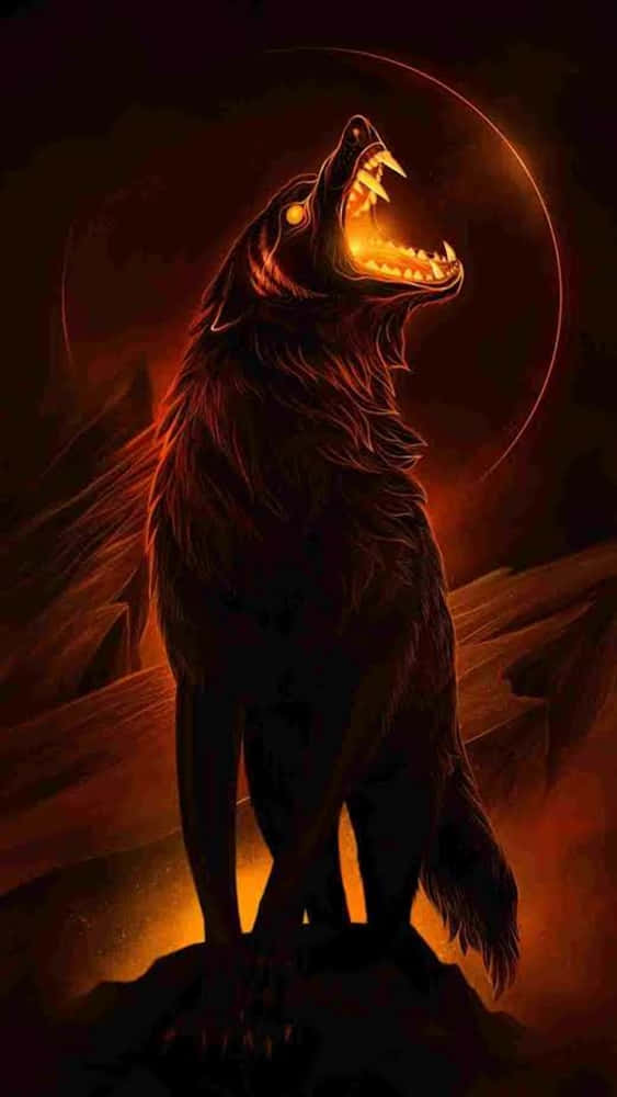 Red Wolf, 563 x 1000, crescent moon, SD Phone Wallpaper