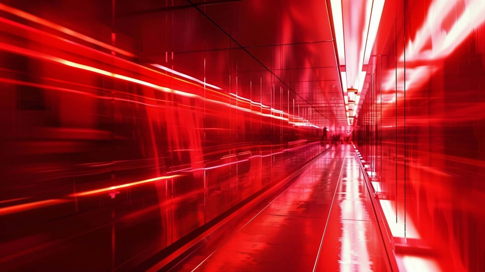 Red Y2k, futuristic corridor, red-lit tunnel, Full HD Desktop Wallpaper